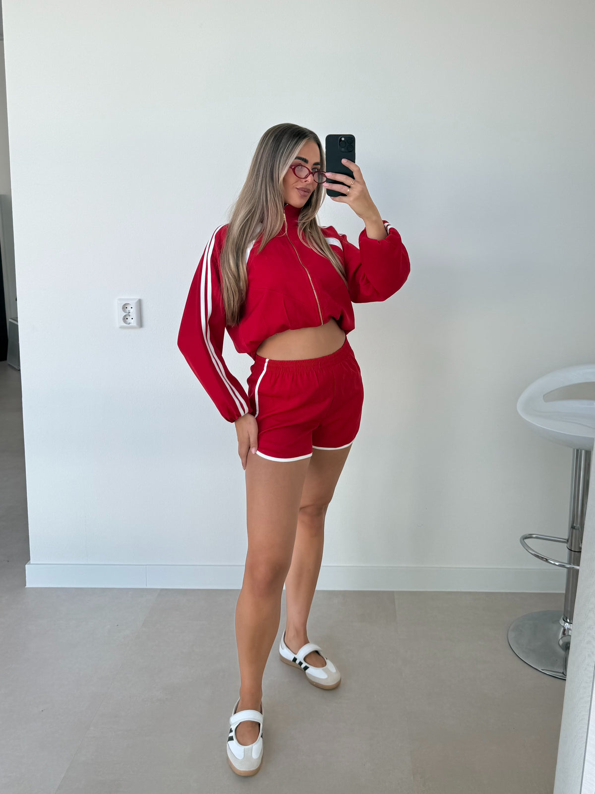 Sporty Two Piece Set Rood Wit