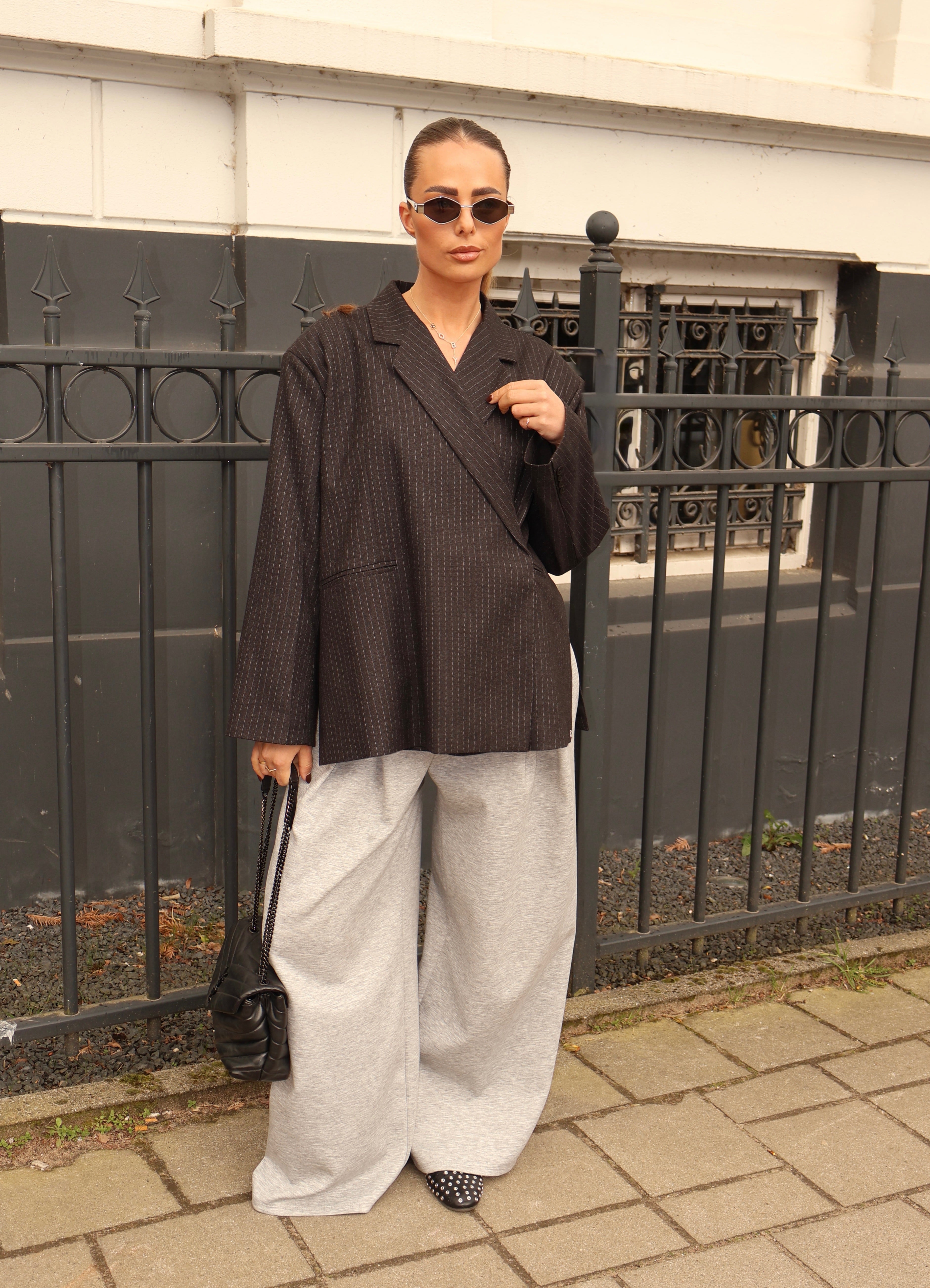 Ambika Oversized Blazer Gestreept Grijs