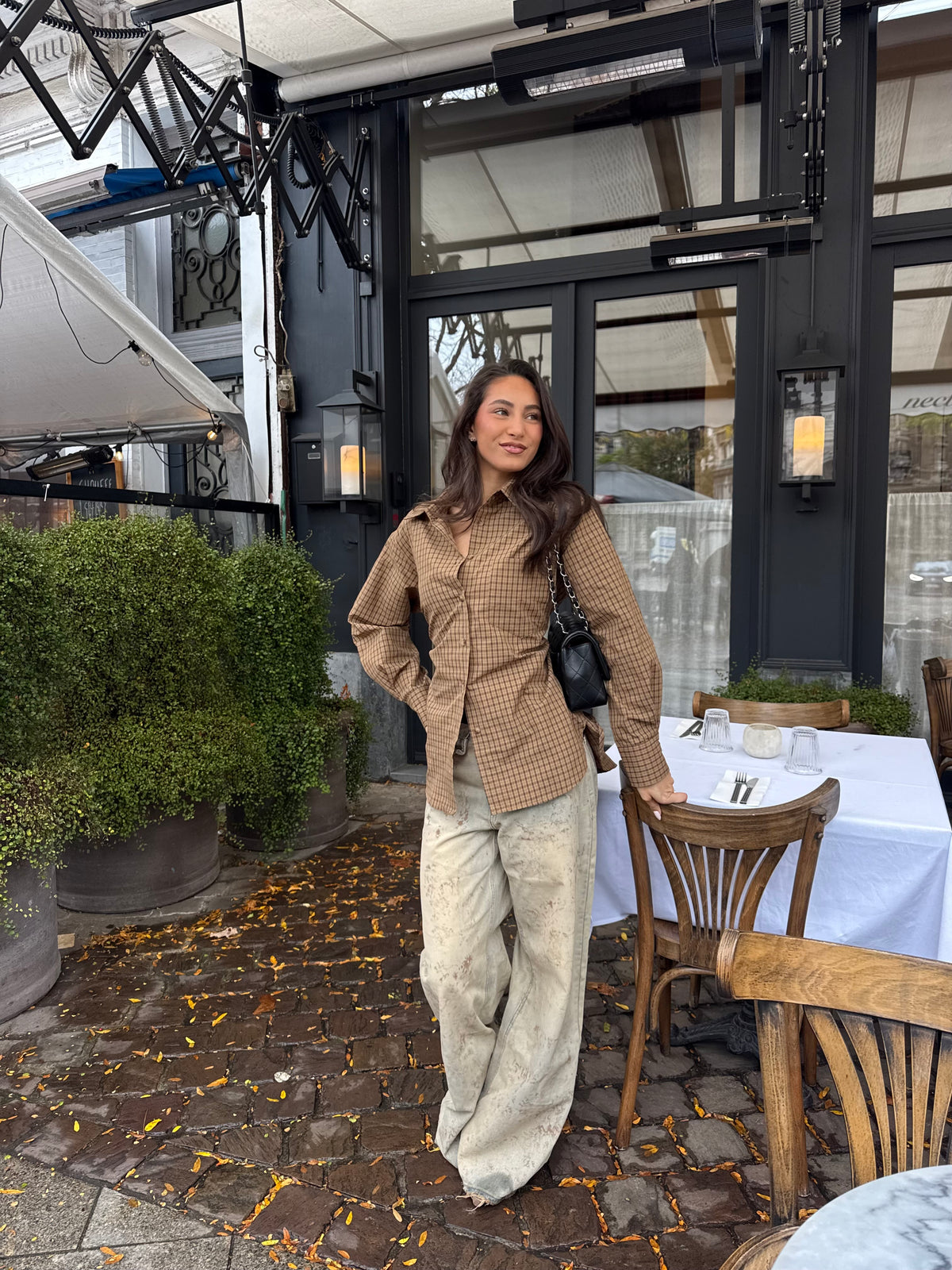 Checkered Blouse Getailleerd Bruin