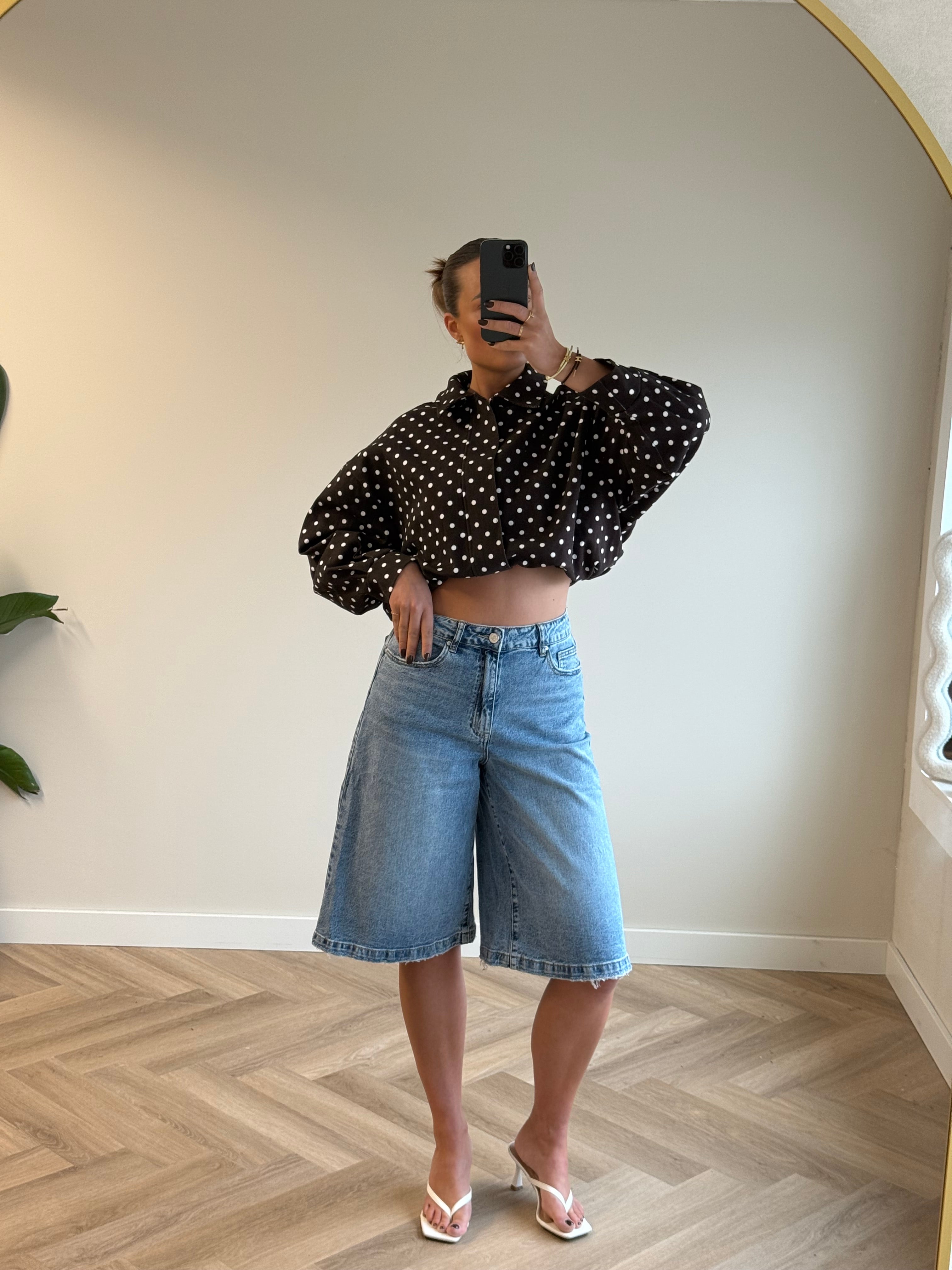 Queen Hearts Stretch Denim Jort | Blauw