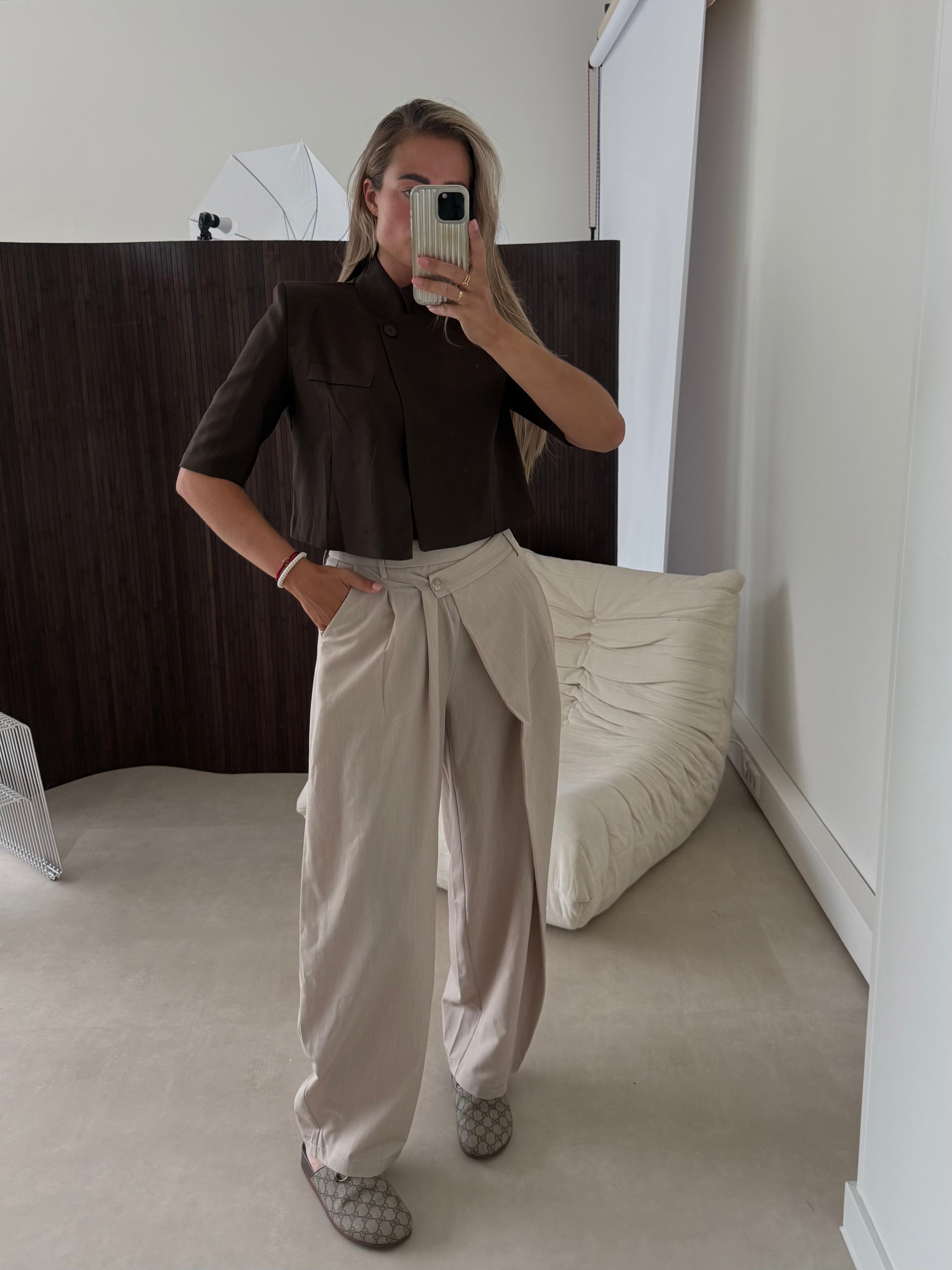 Pantalon met Overslag Knoop Beige | Wen