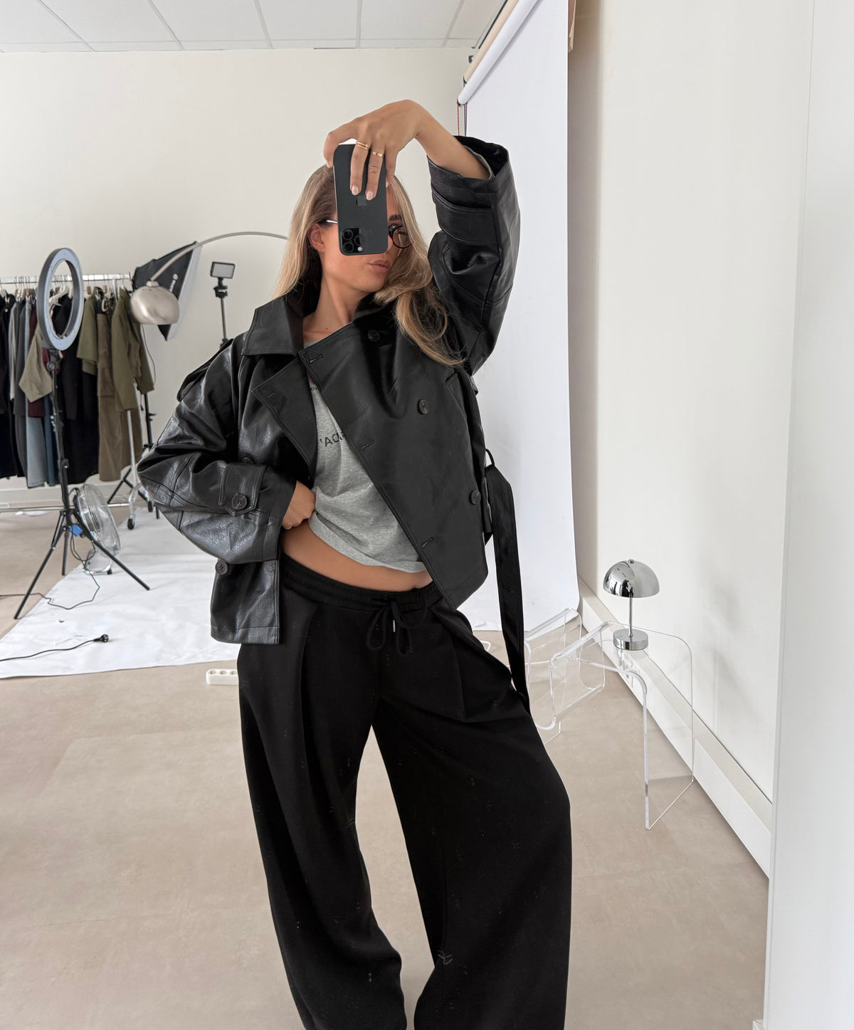 Belted Leather Jacket Black