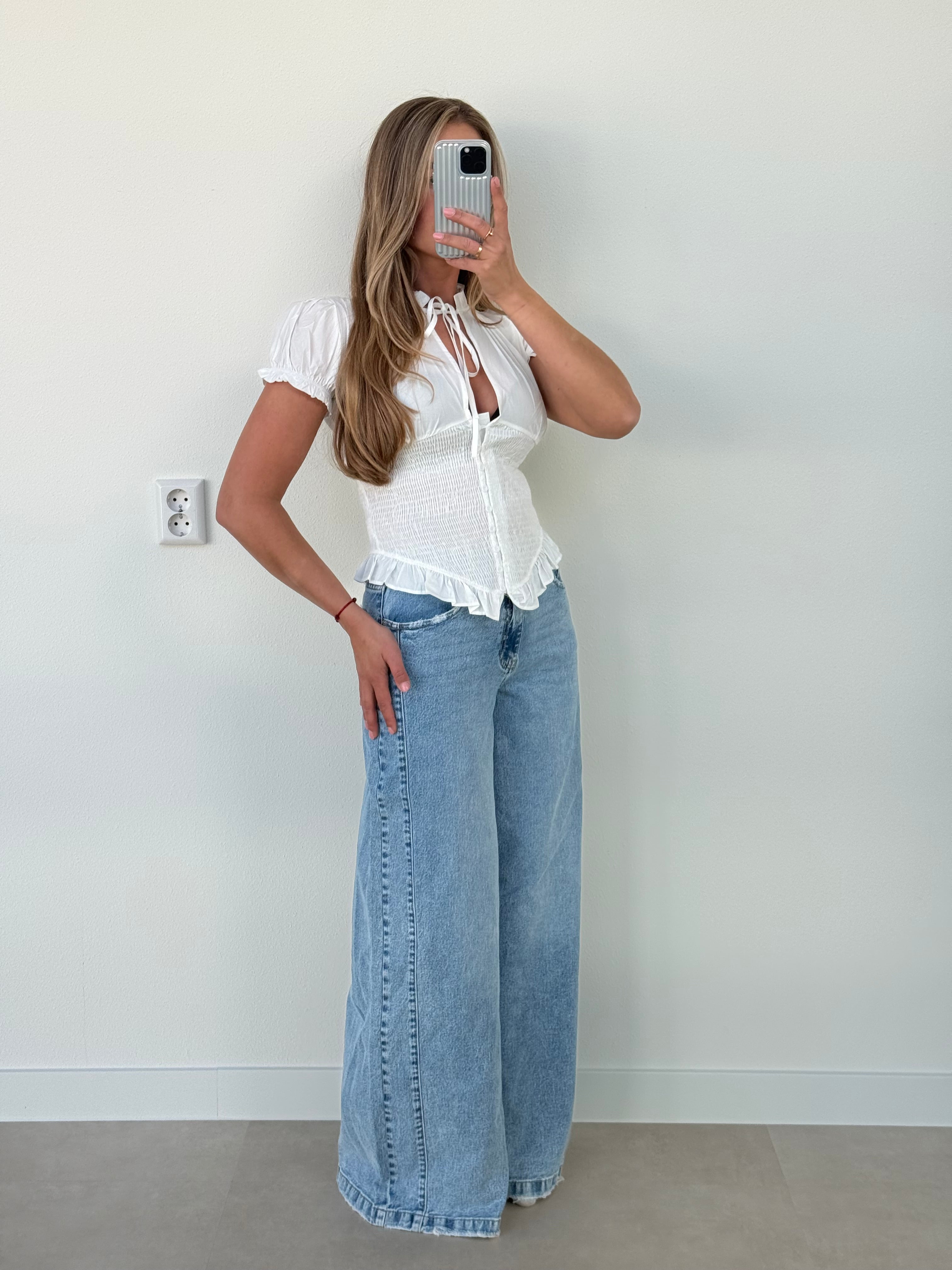 Gesmokte Blouse met Knoopjes Wit | Sofie