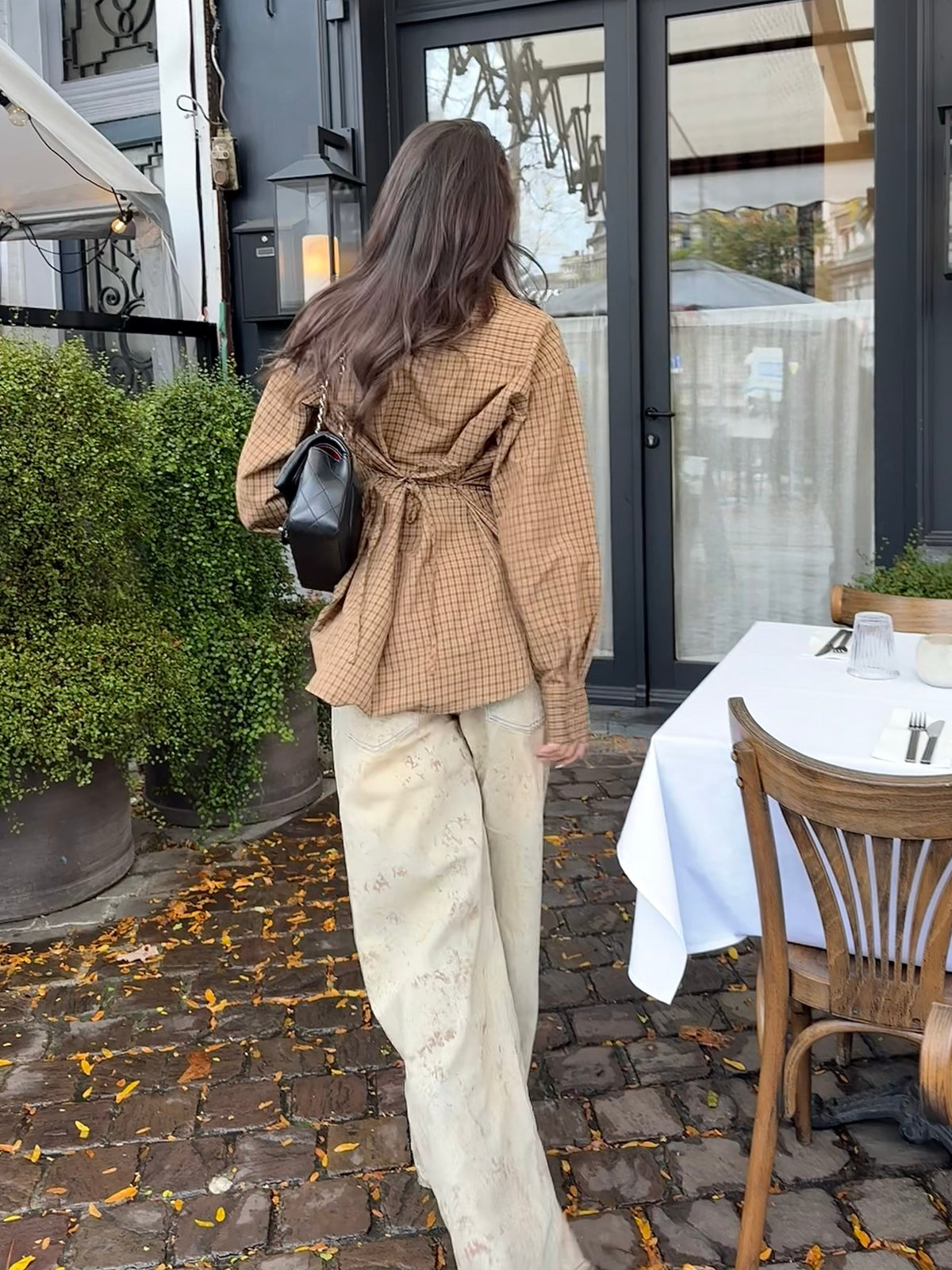 Checkered Blouse Getailleerd Bruin
