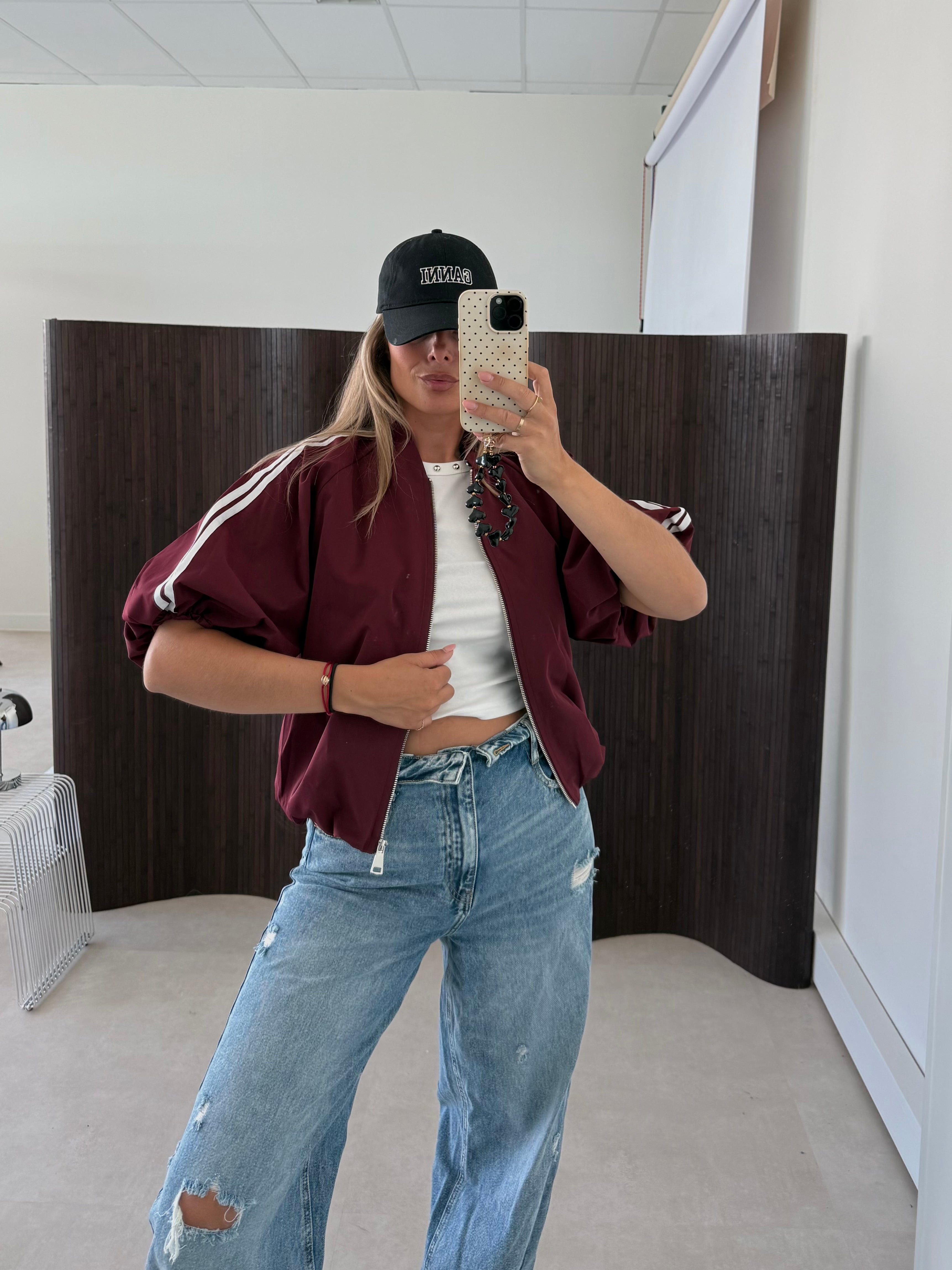 Bomber Jacket Bordeaux Witte Bies