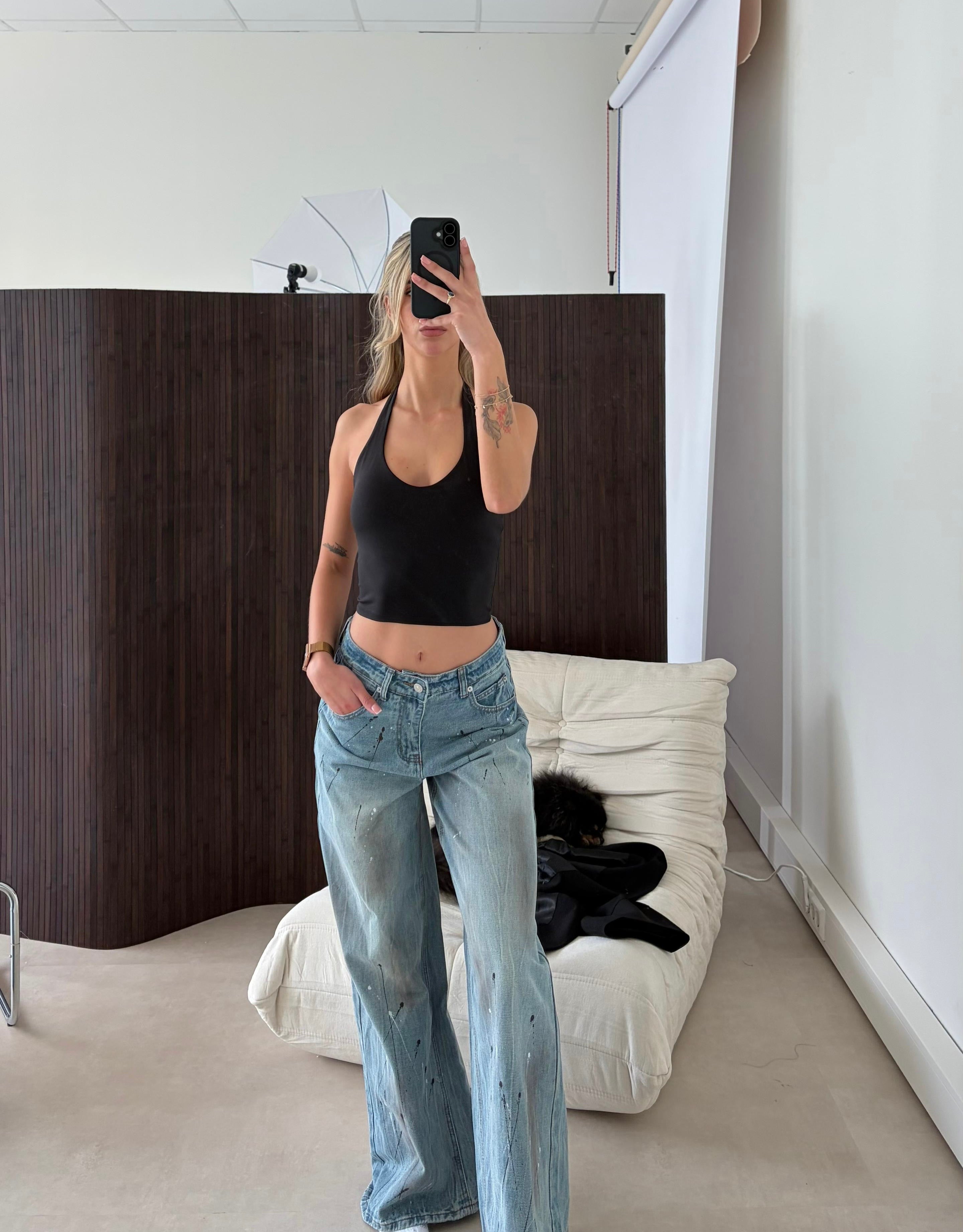 Wide Leg Jeans Verfspatten