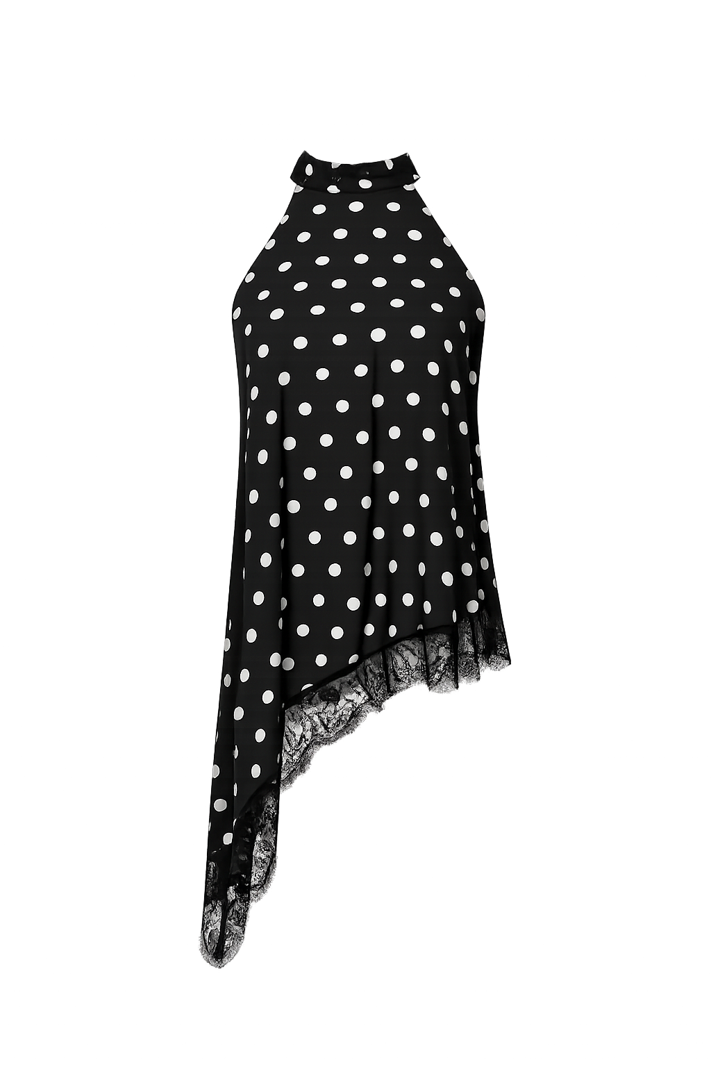 Asymmetrische Polkadot Lace Top Zwart