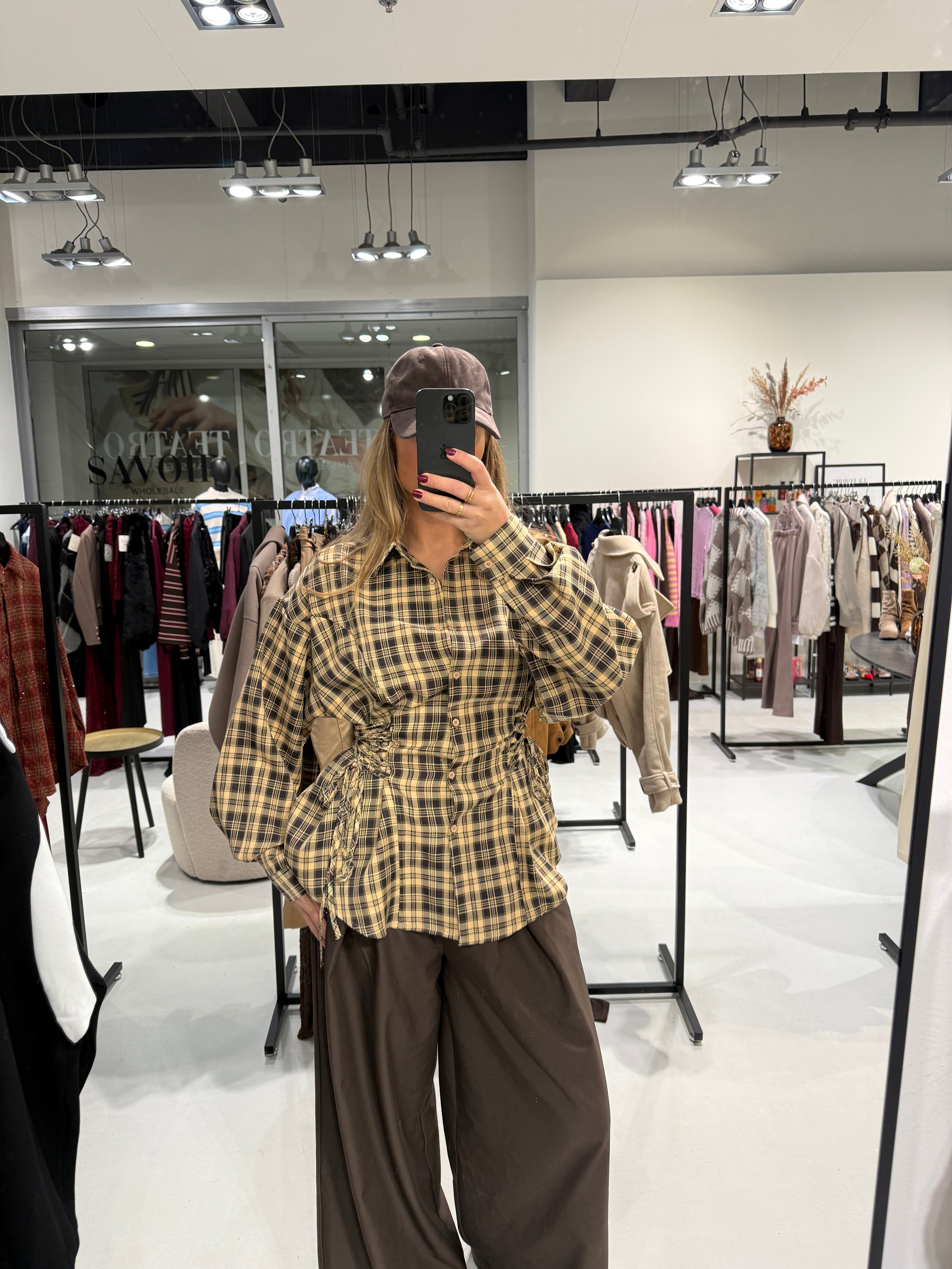 Getailleerde Blouse Geruit Bruin | River