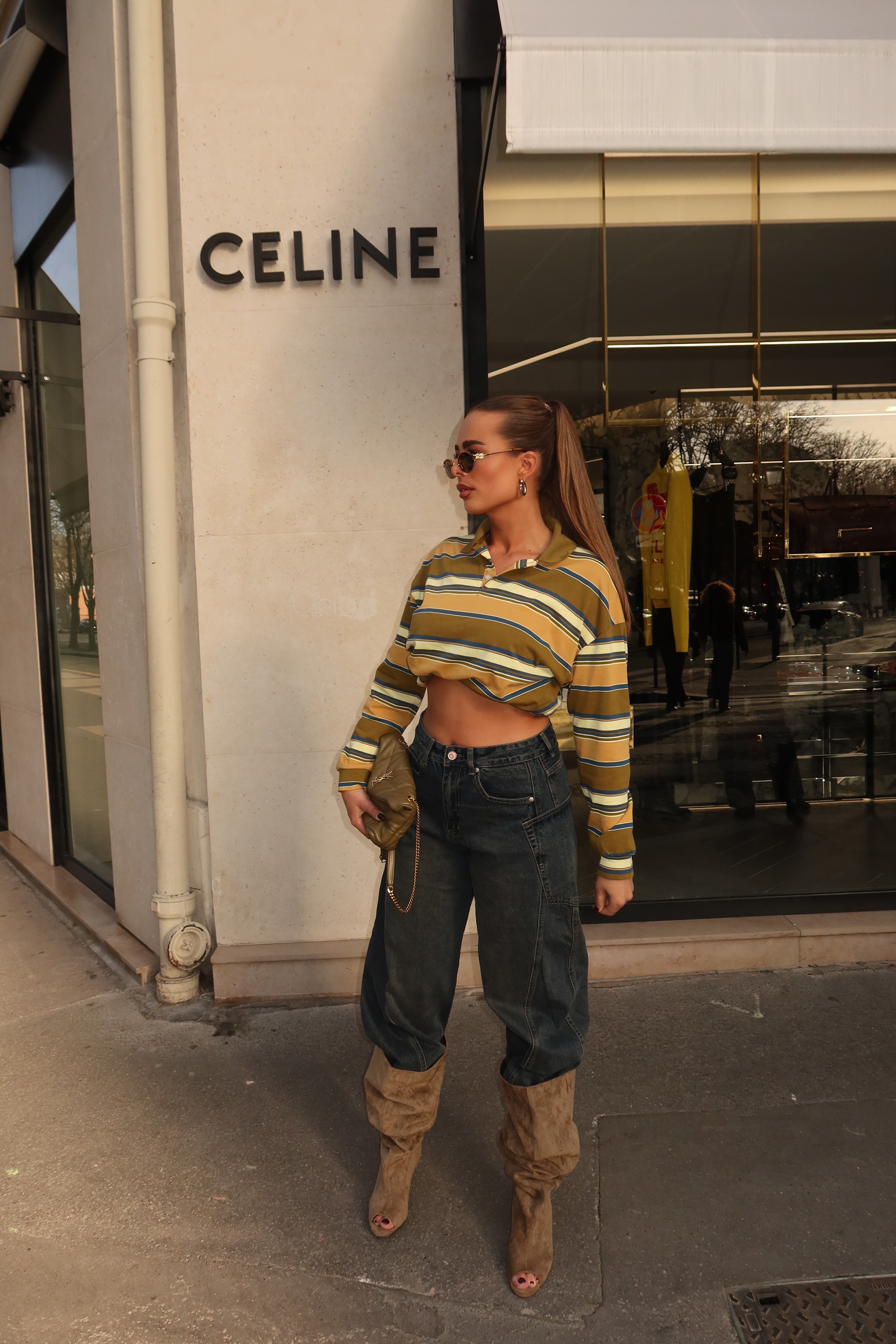 Gestreepte Polo Olive Green | Gigi