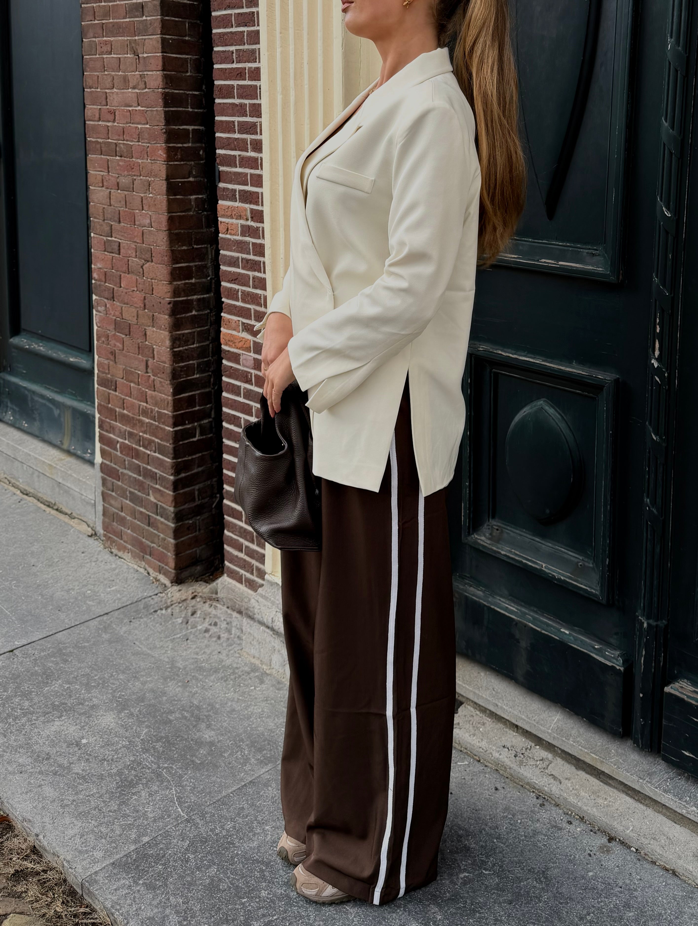 Wijde Pantalon Streep Bruin | Olivia