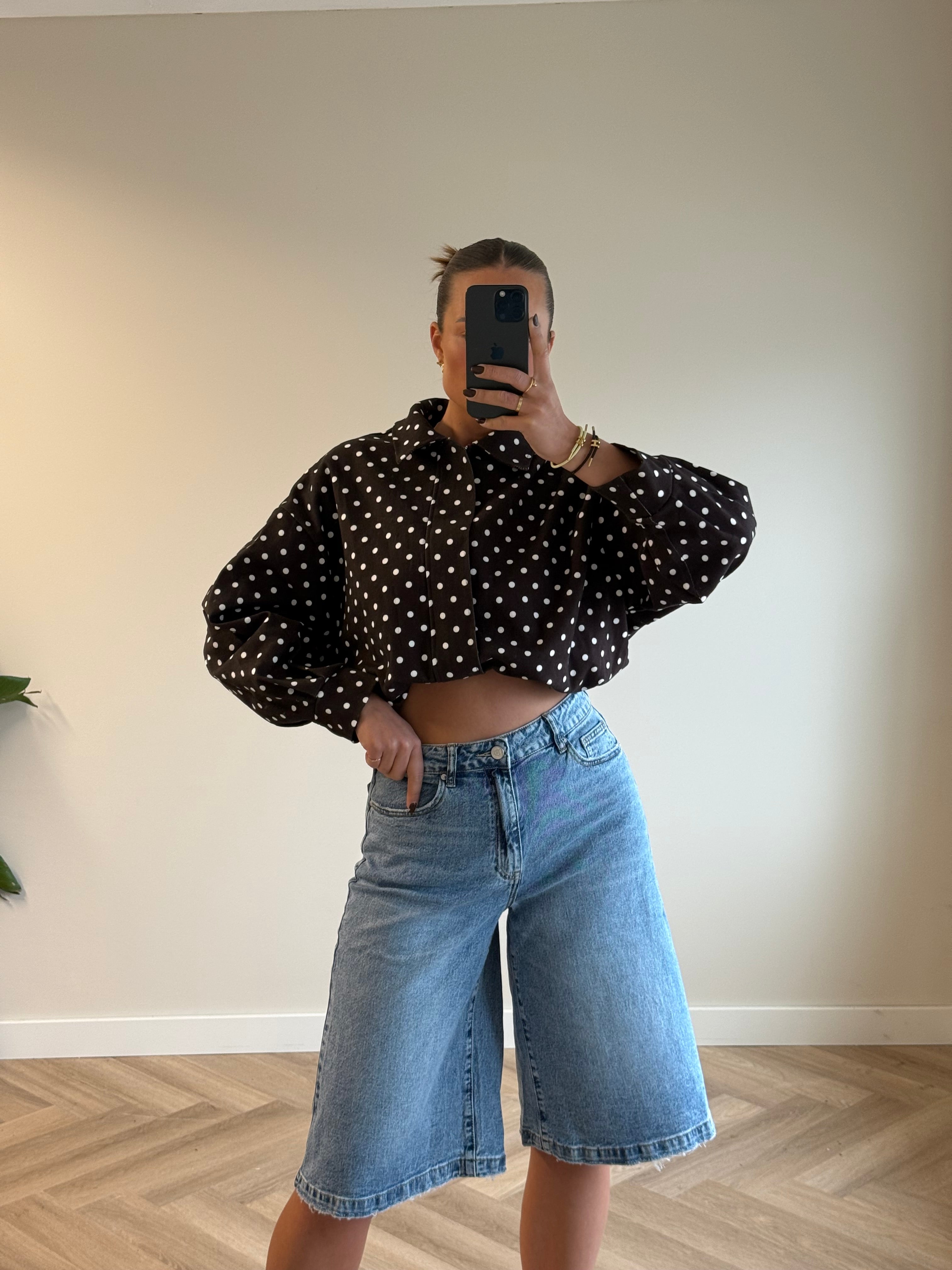 Queen Hearts Stretch Denim Jort | Blauw
