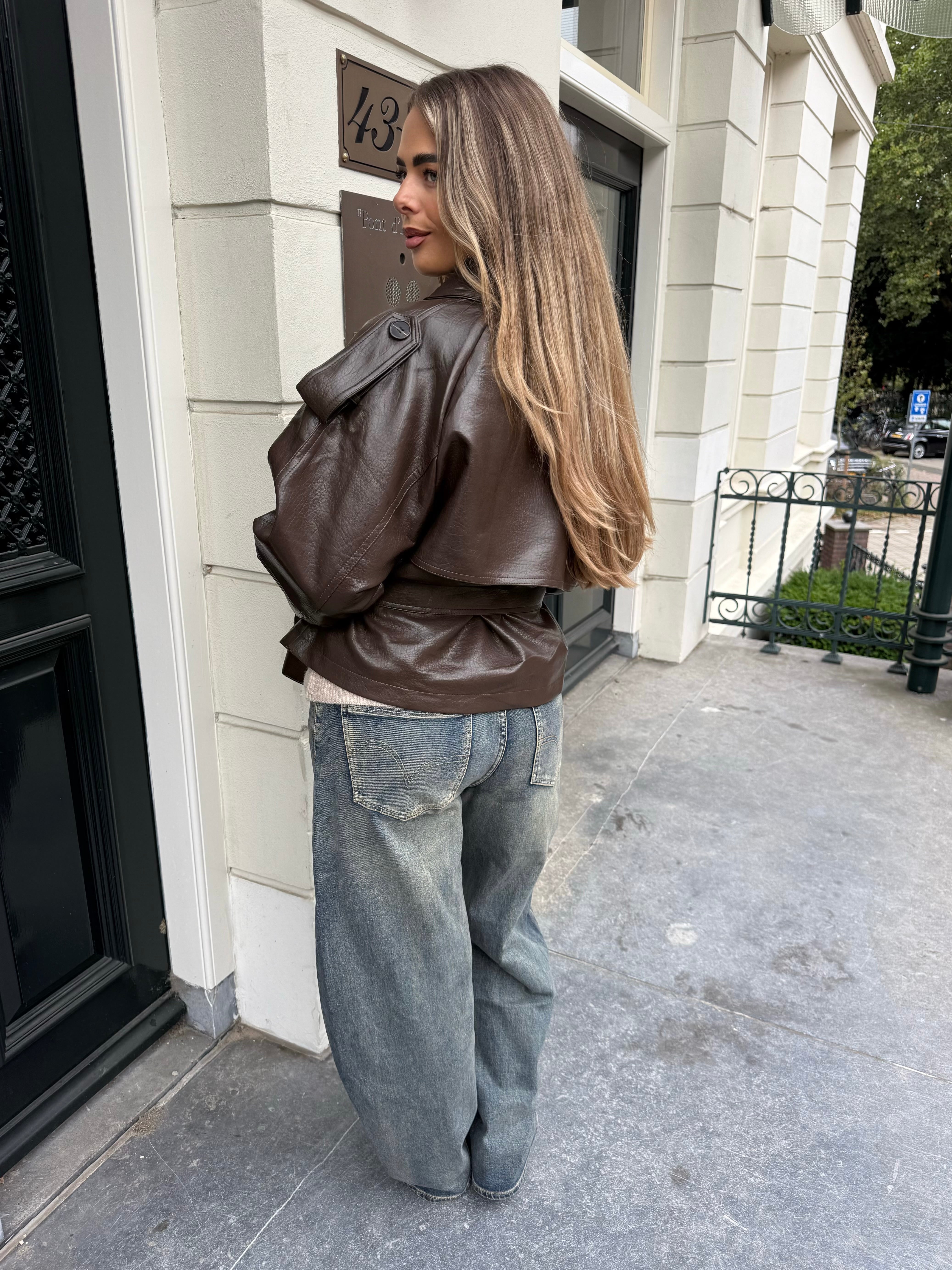 Belted Leather Jacket Brown
