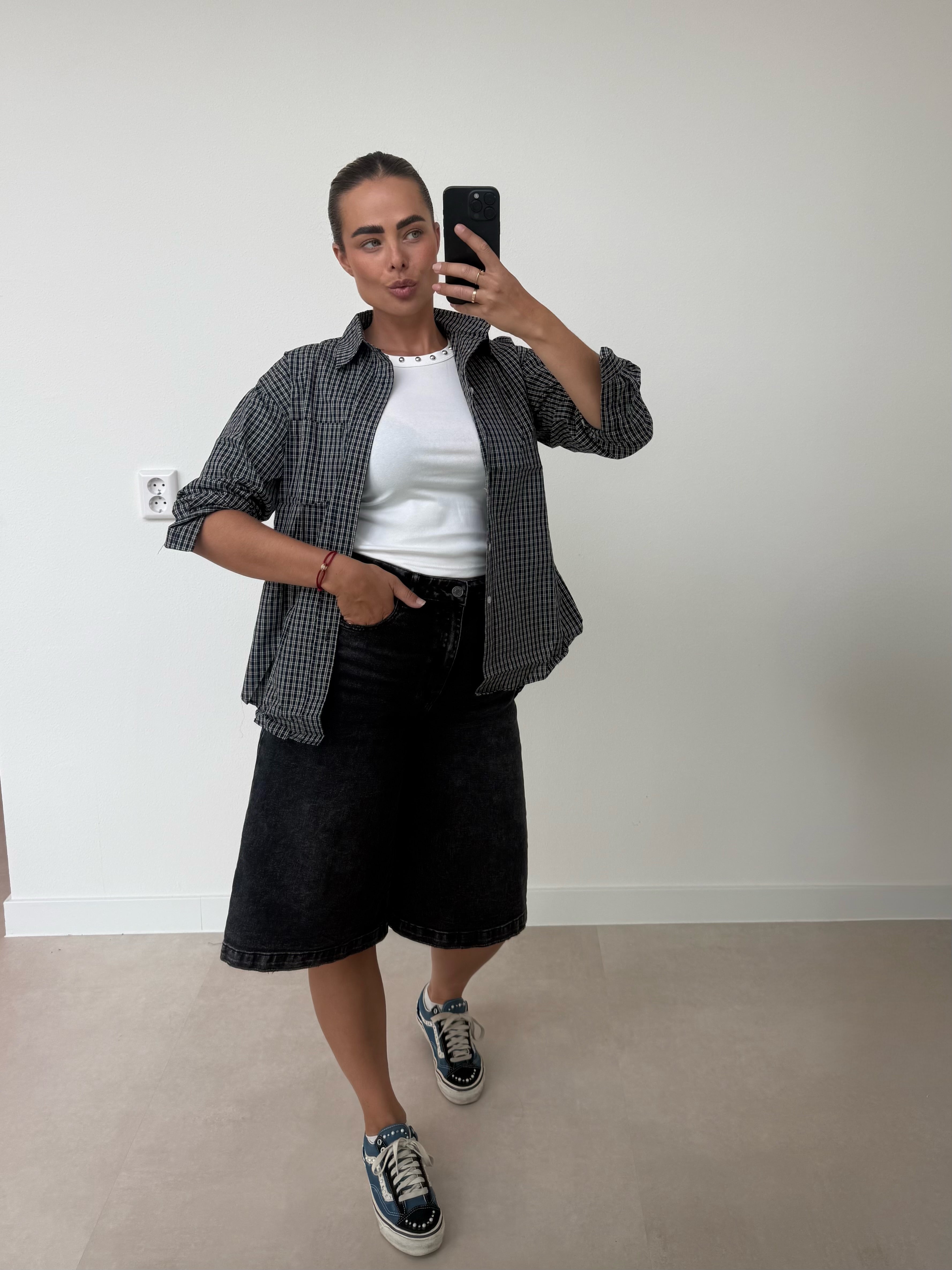 Geruite Blouse Donker Blauw | Gigi