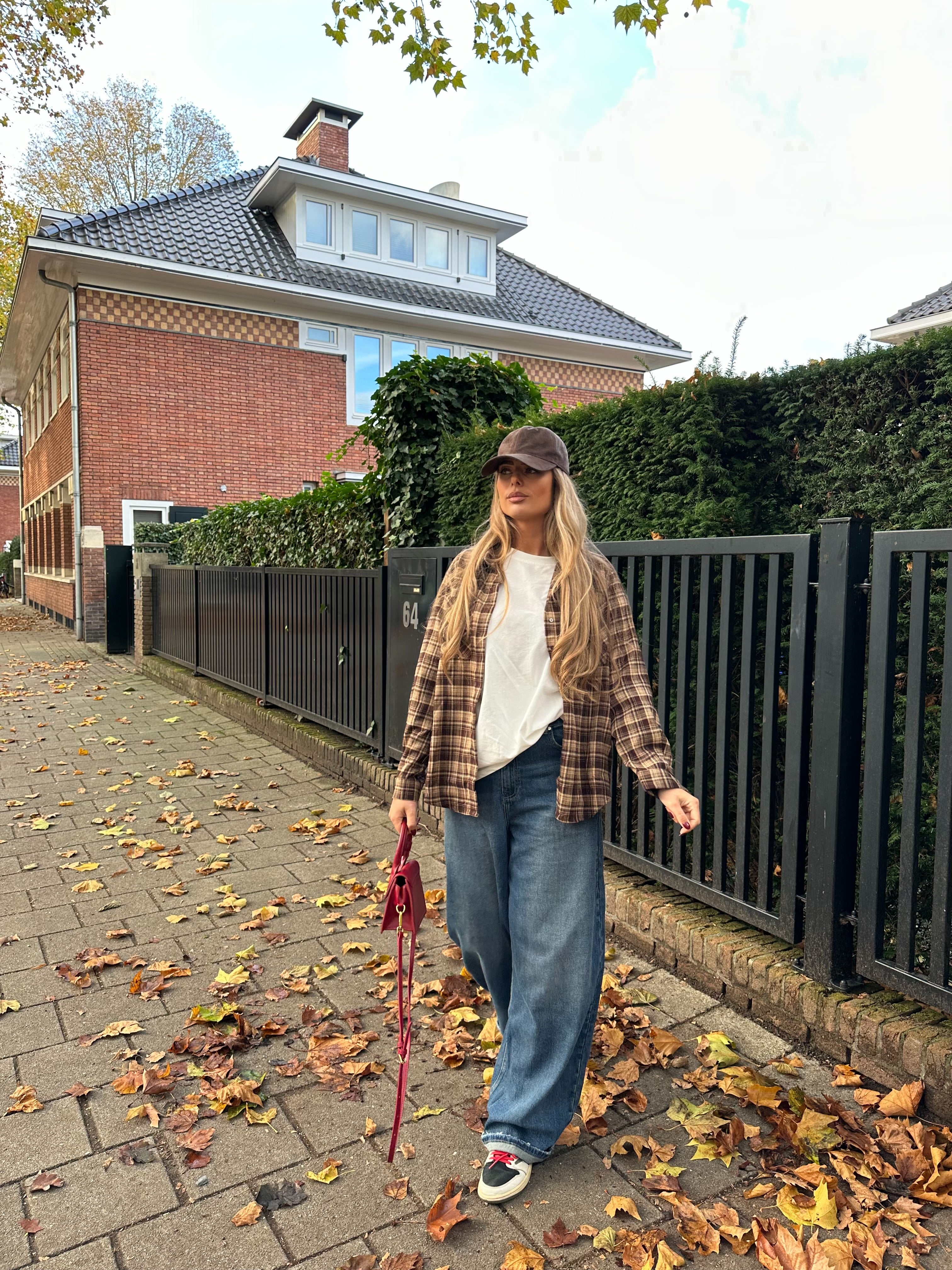 Geruite Blouse Bruin | Loua