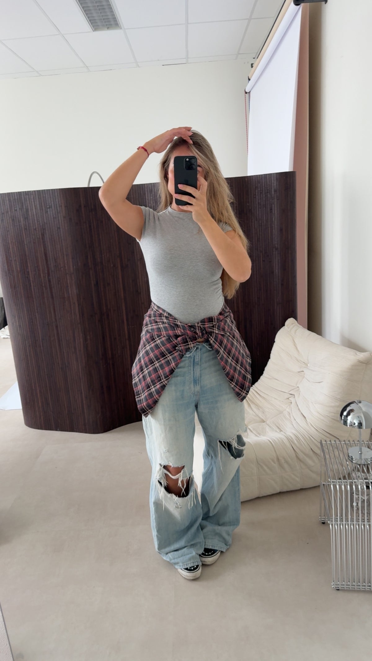Oversized Flannel Blouse Geruit Roze