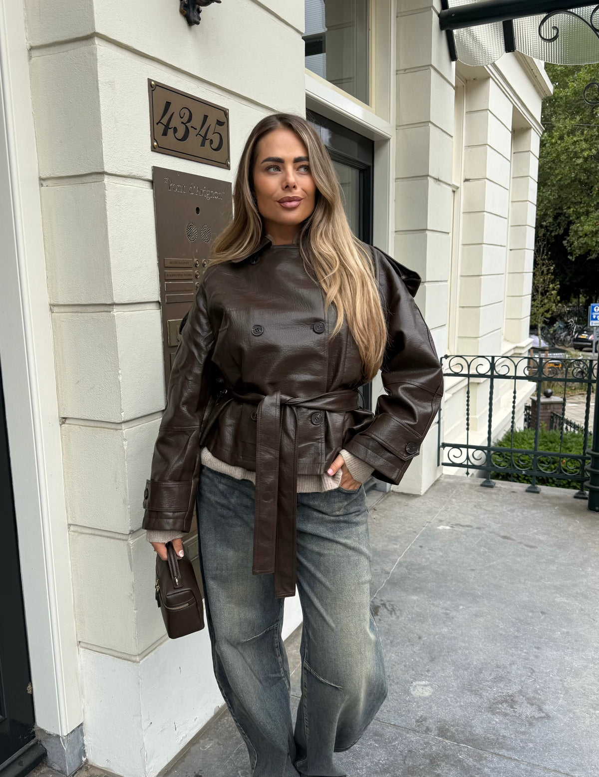 Belted Leather Jacket Brown