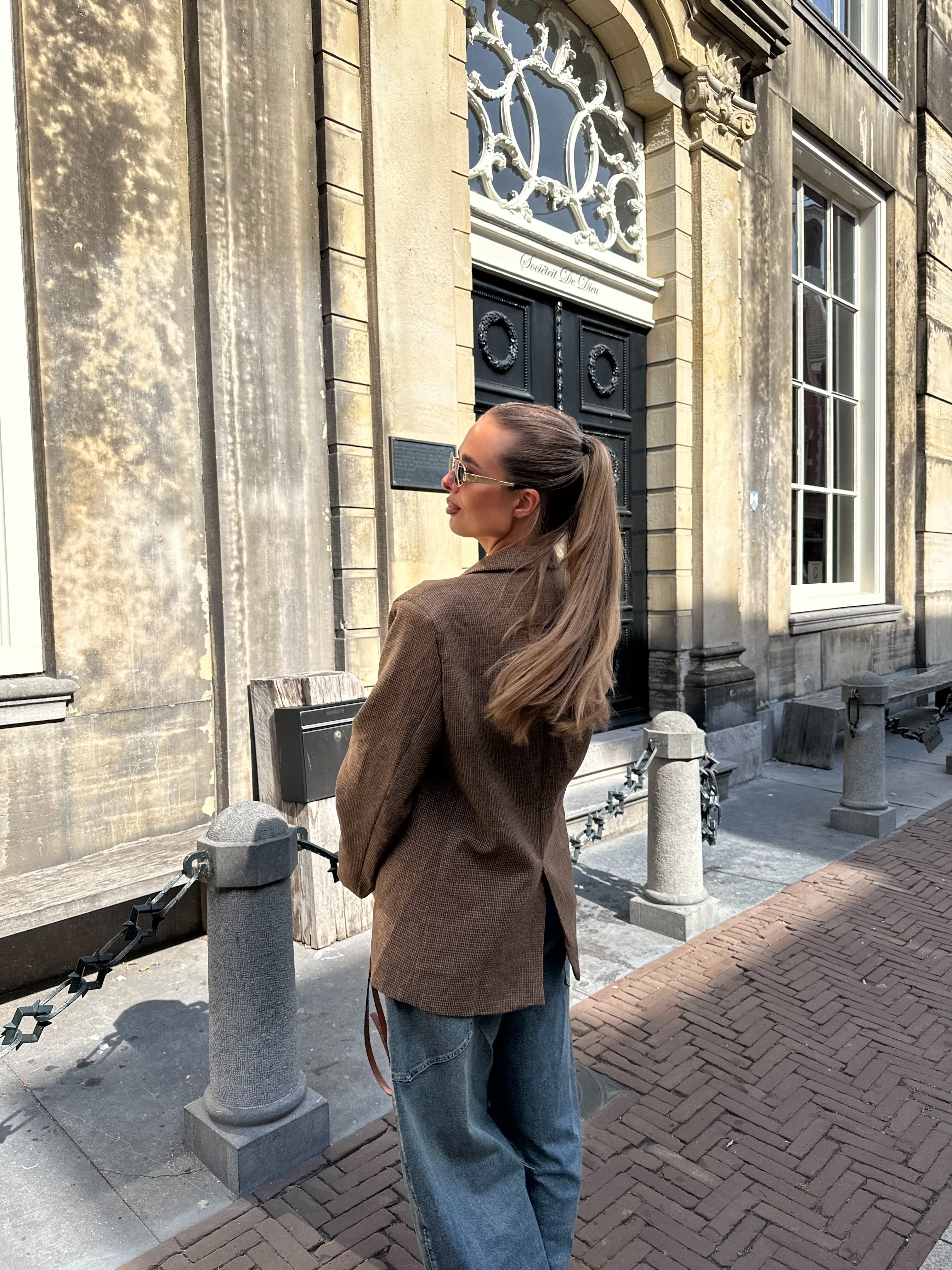 Wool Blazer Geruit Bruin | Bibi