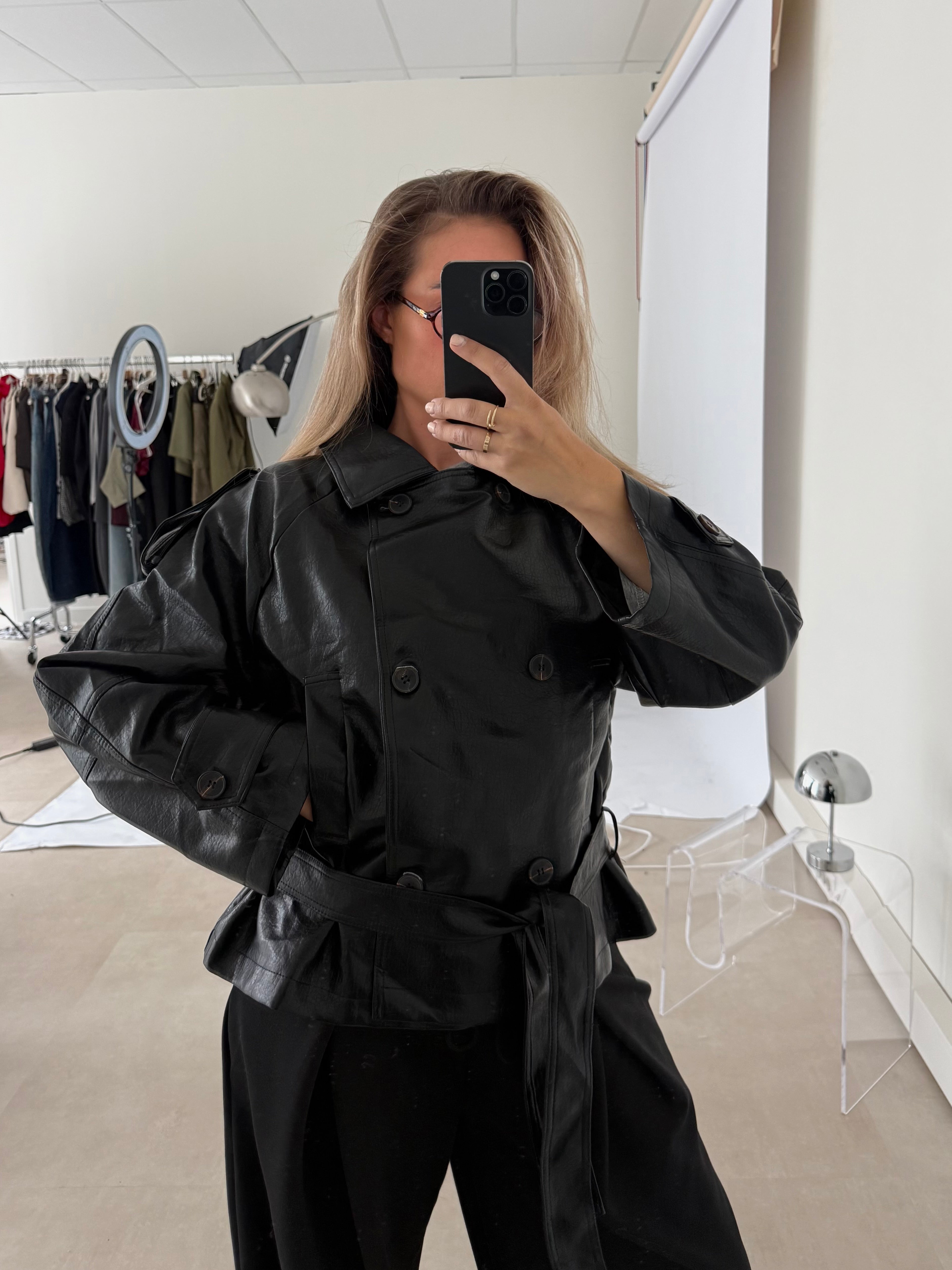 Belted Leather Jacket Black