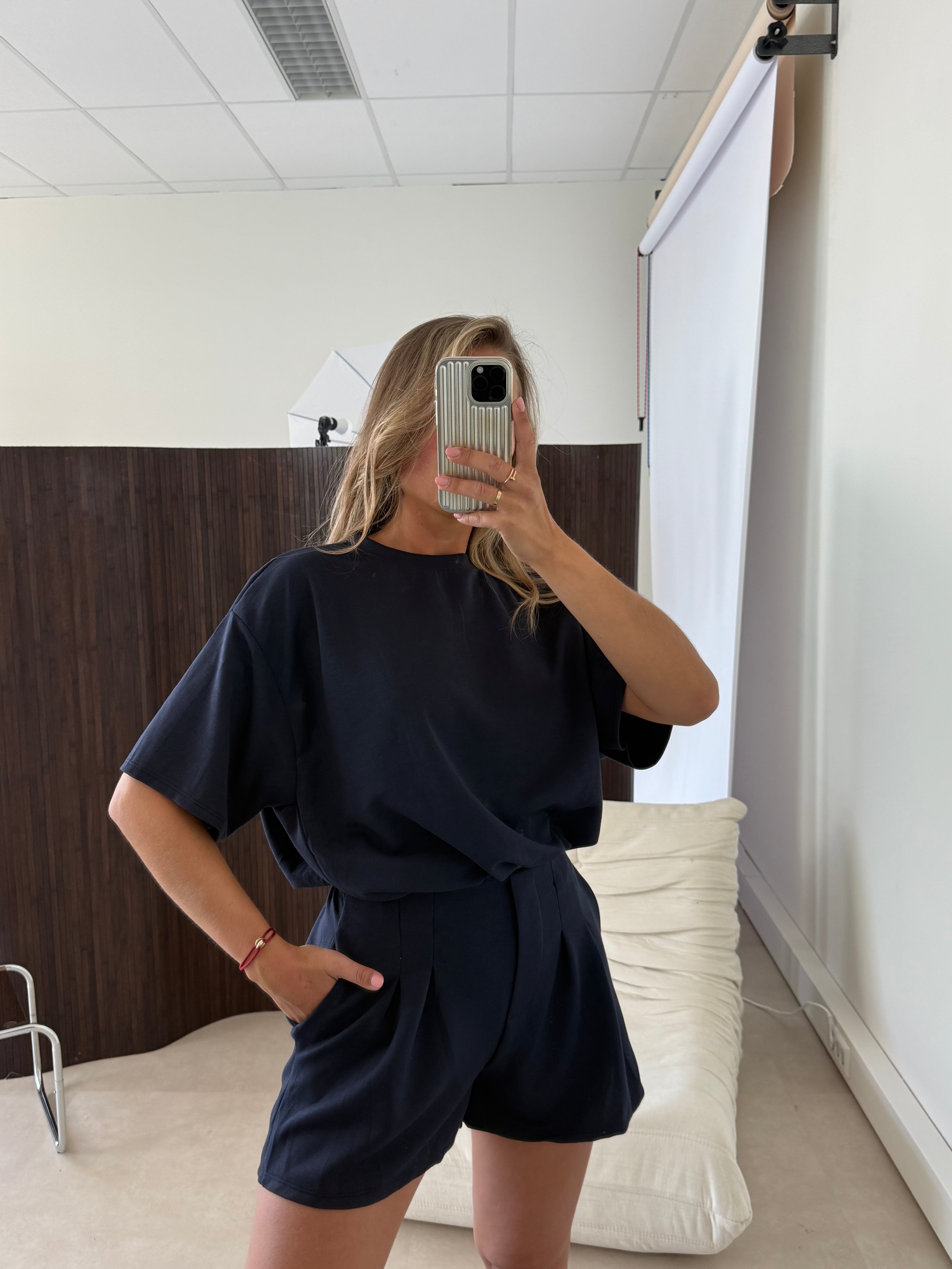 Cropped Two Piece Set Navy