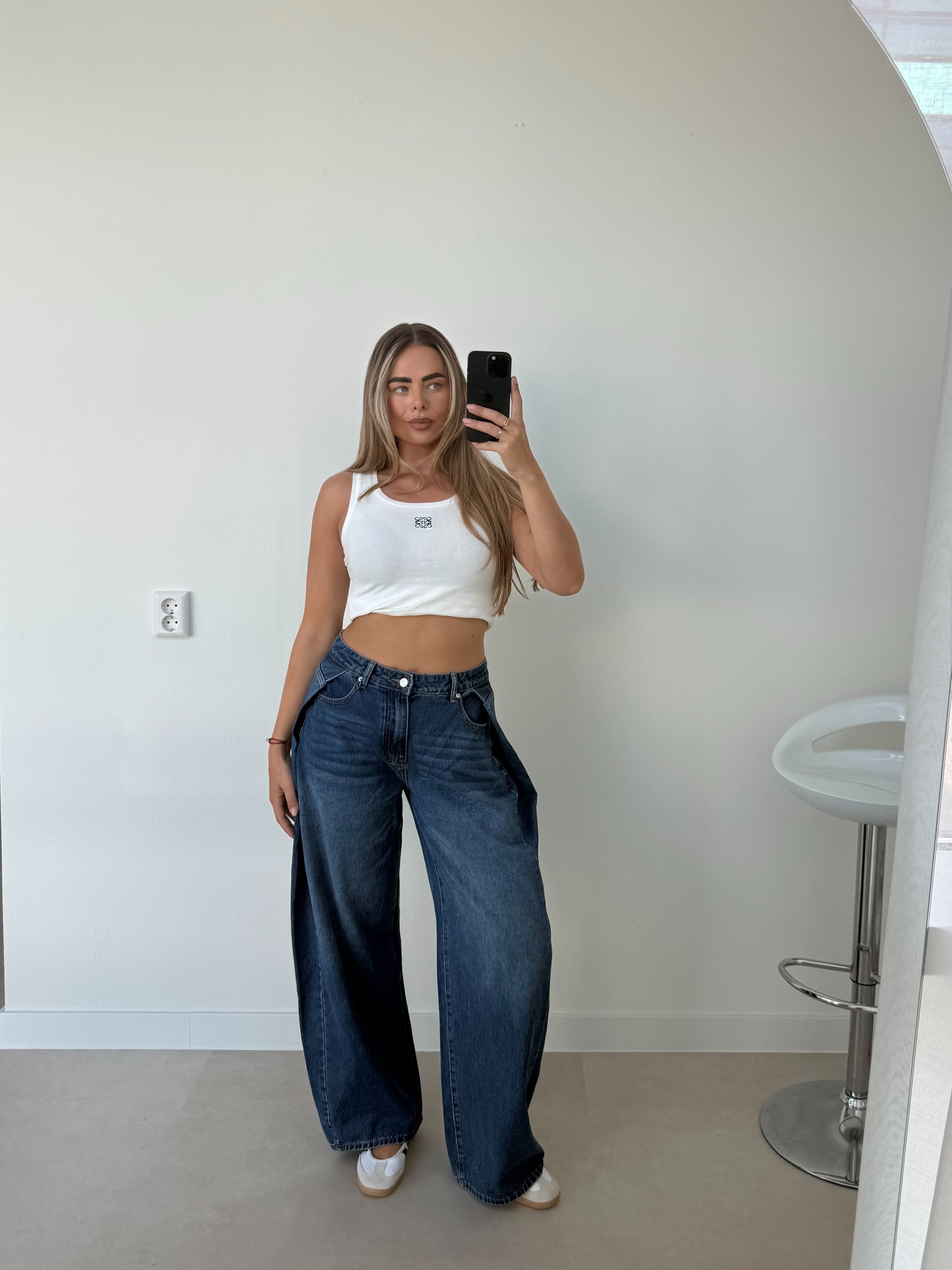 Pleated Jeans Donker Blauw | Mary