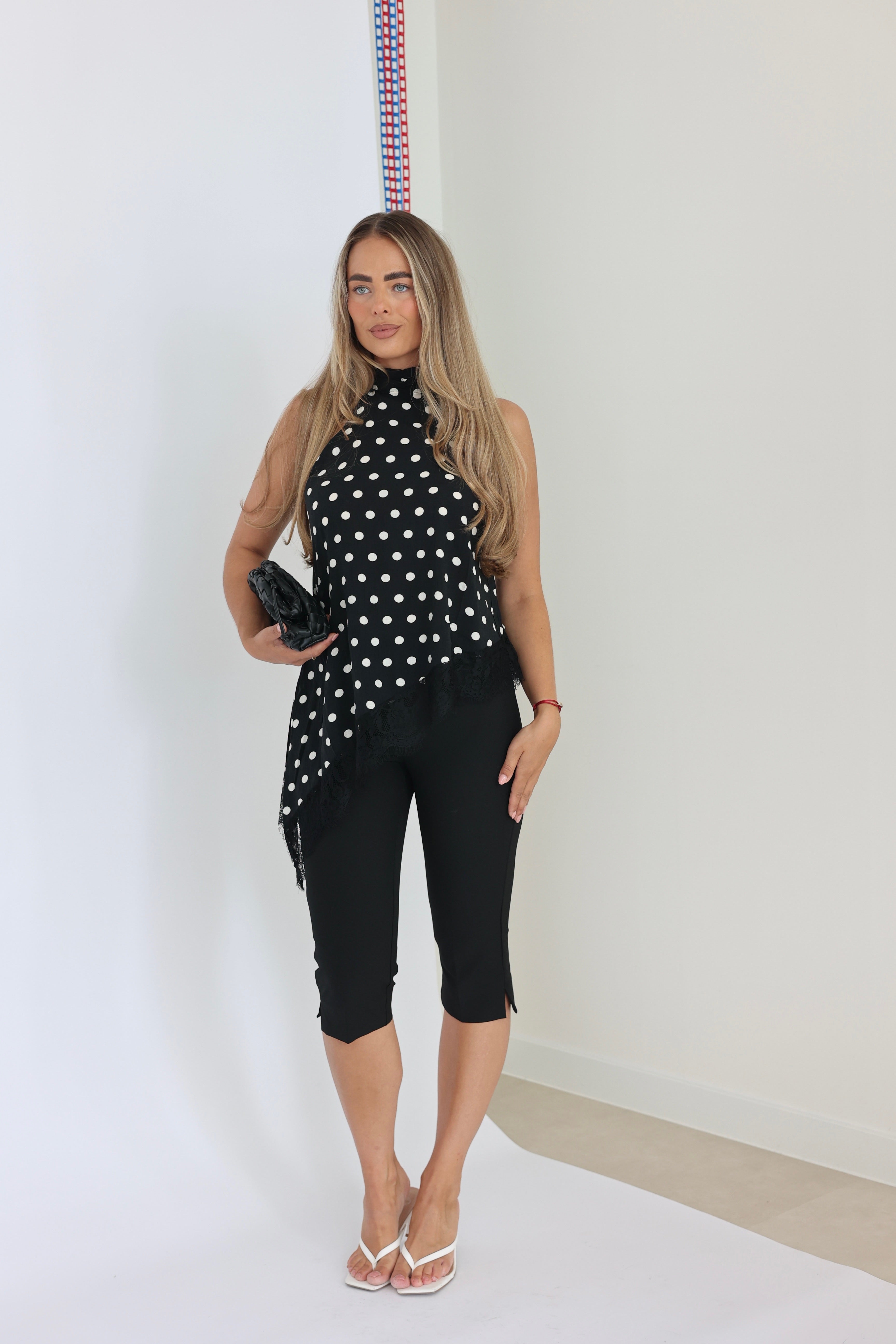 Asymmetrische Polkadot Lace Top Zwart