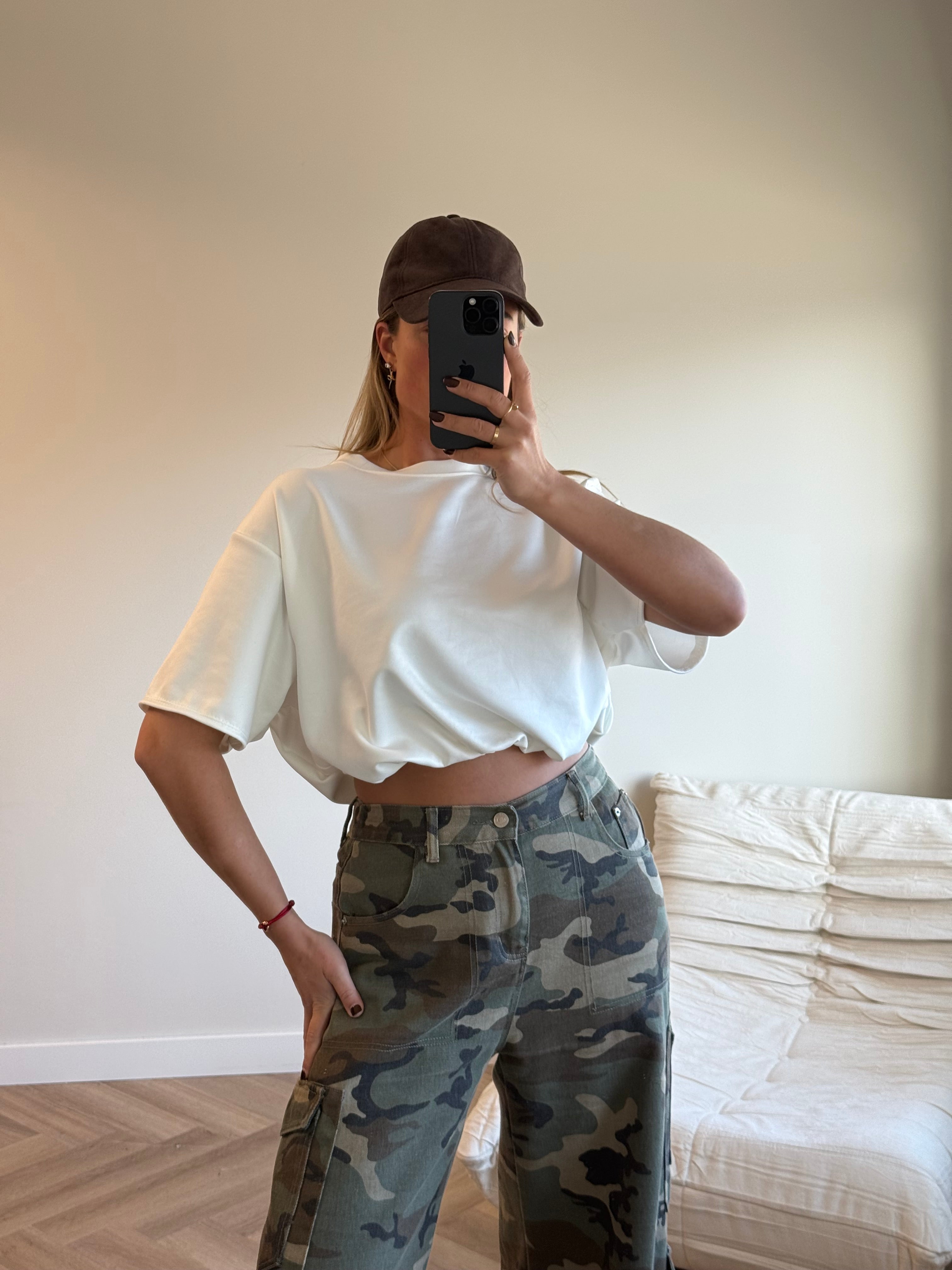 Cropped Stretch T-shirt Wit