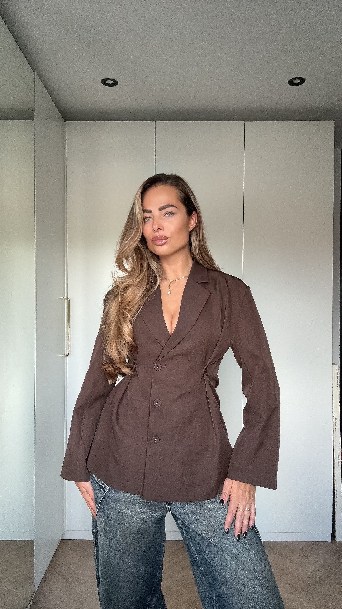 Getailleerde Blazer Knoopjes Bruin | Liv