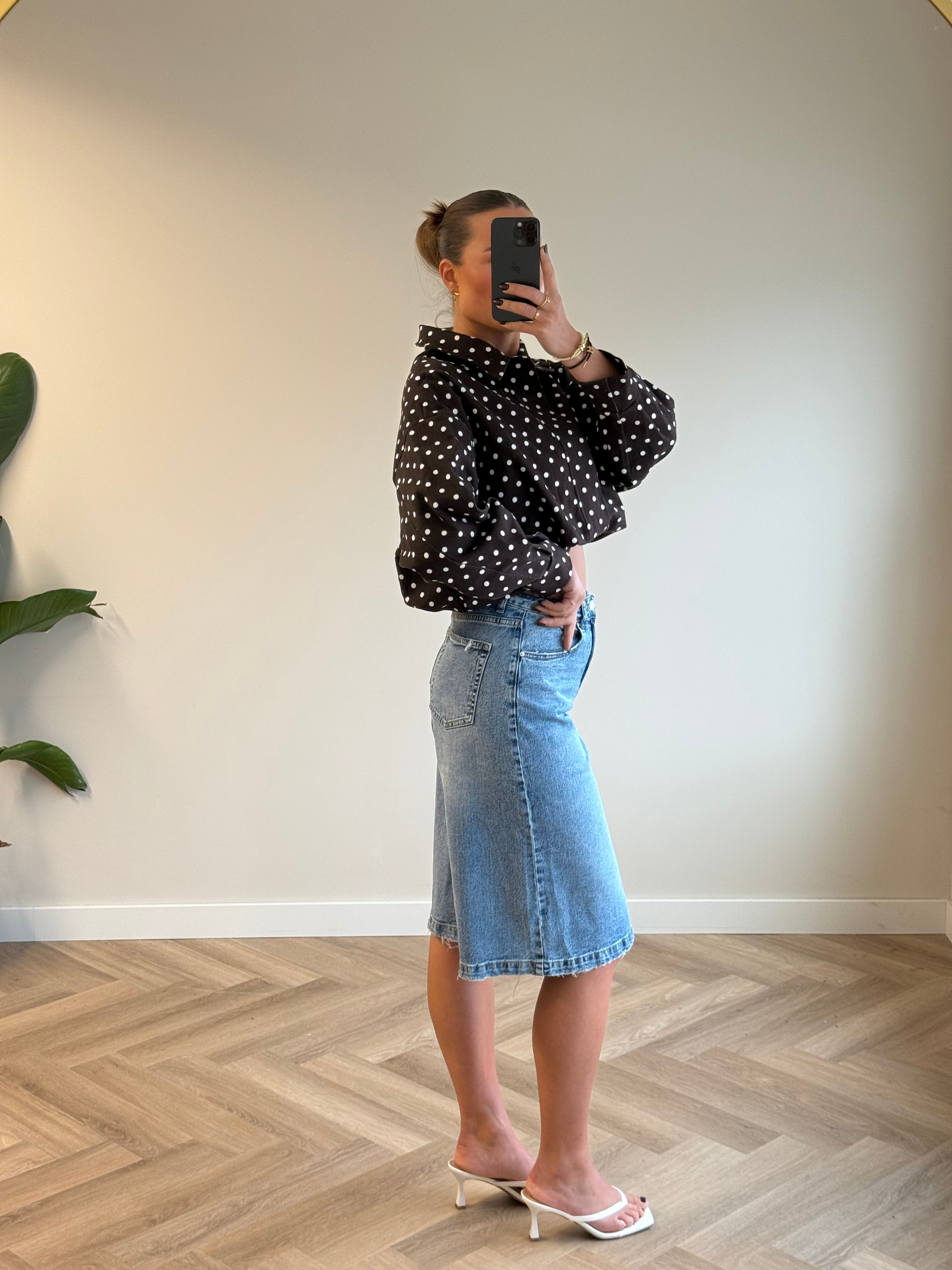 Queen Hearts Stretch Denim Jort | Blauw