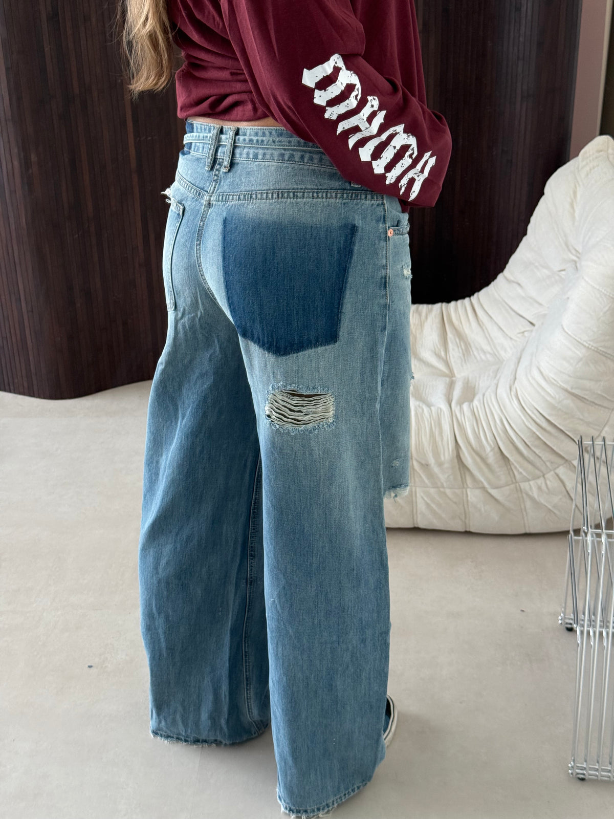 Queen Hearts Ripped Jeans Blauw
