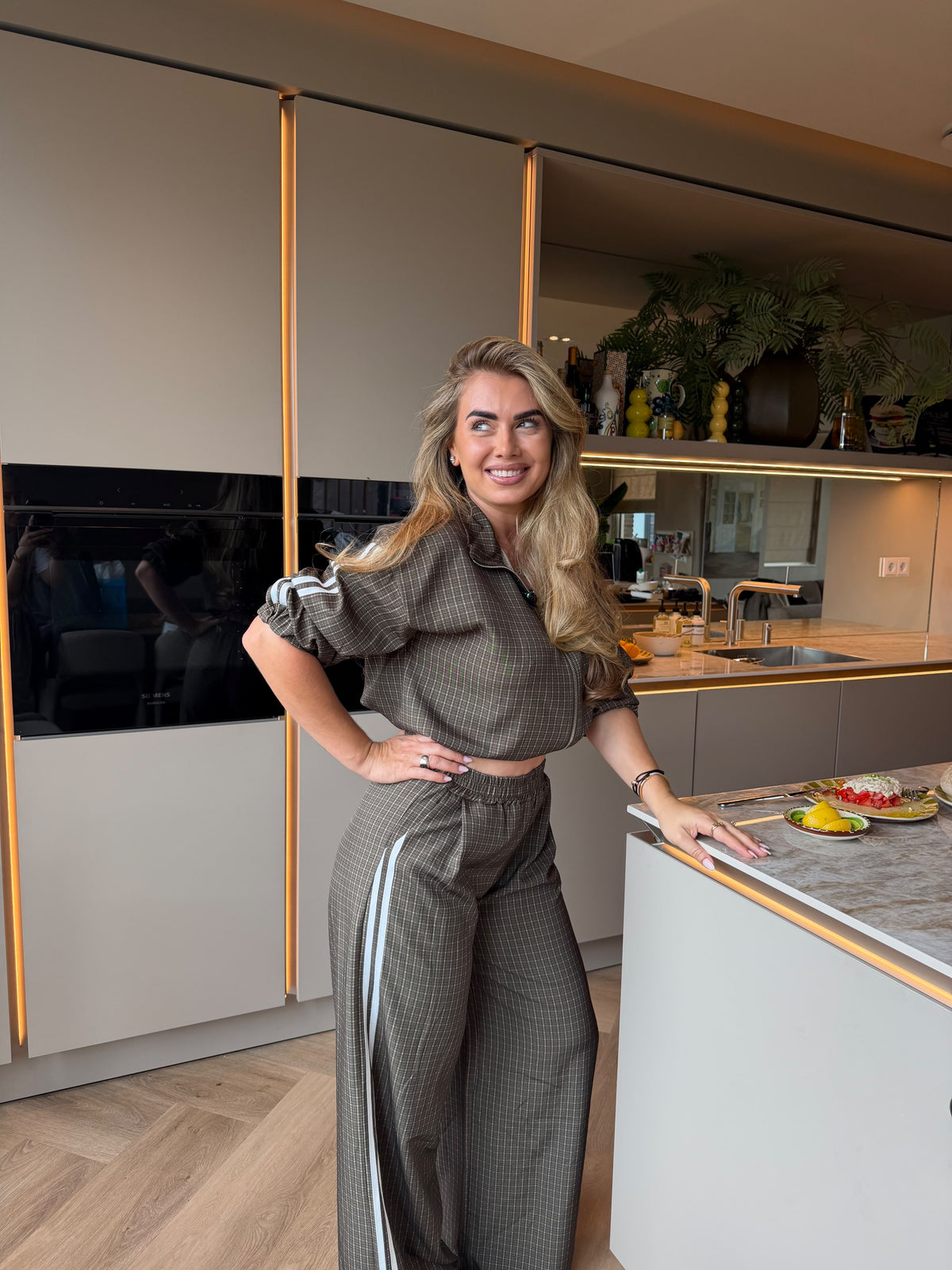 Checkered Two Piece Set Groen