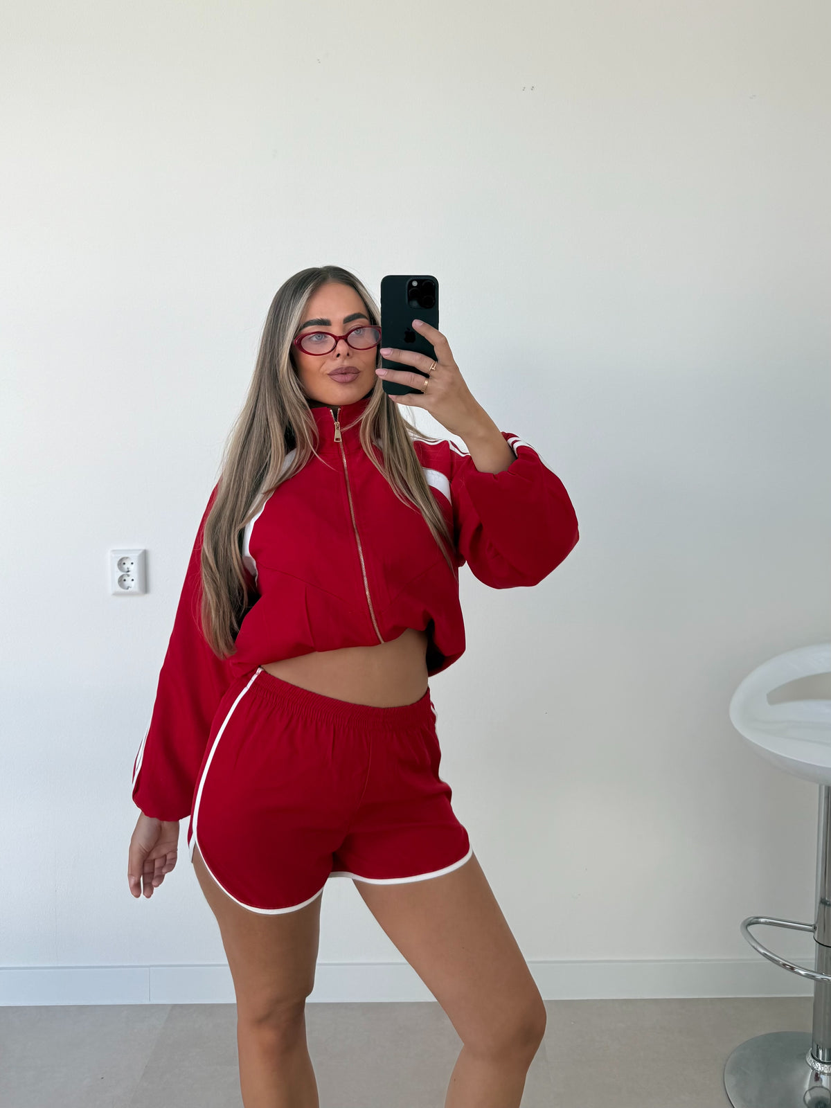 Sporty Two Piece Set Rood Wit