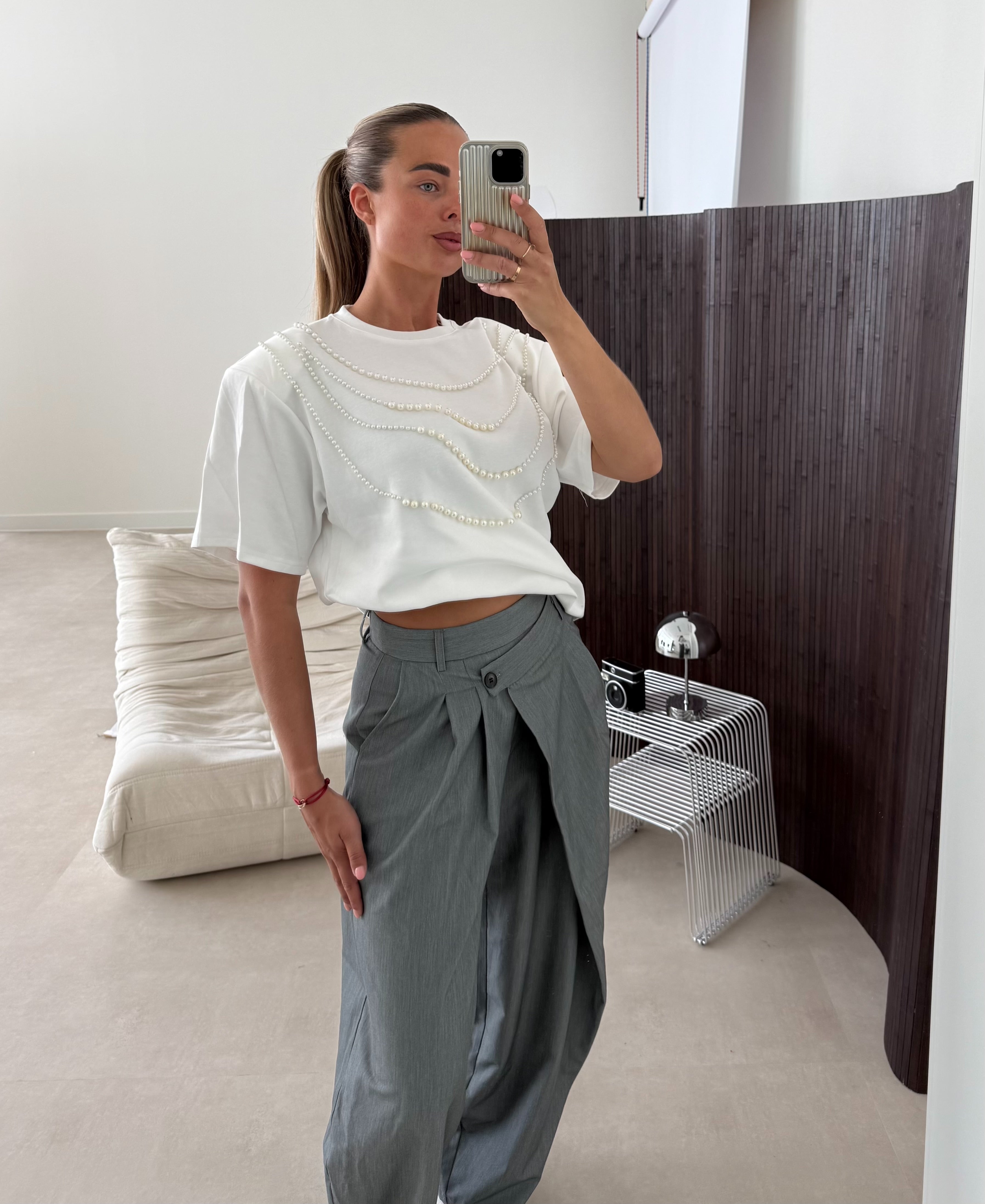 Oversized T-shirt Parels Wit | Olivia