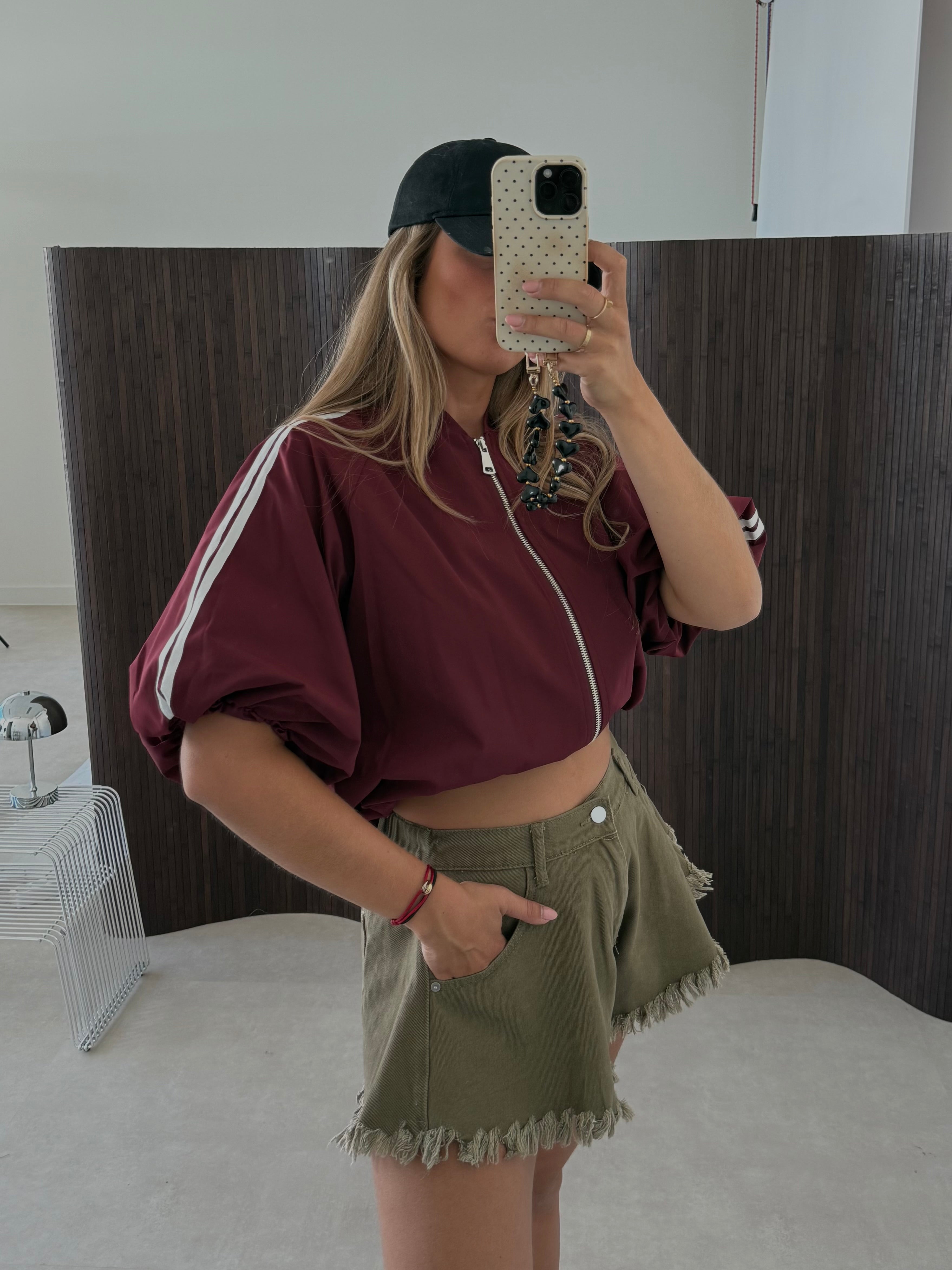 Bomber Jacket Bordeaux Witte Bies
