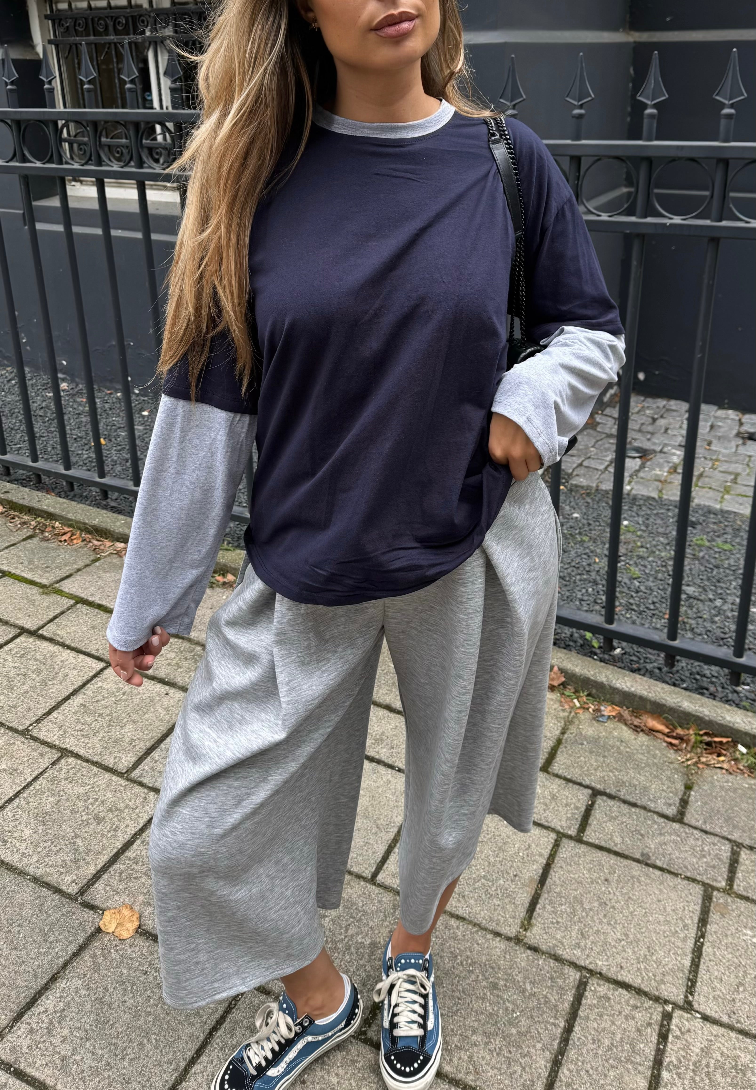 Layered Longsleeve Navy Grijs