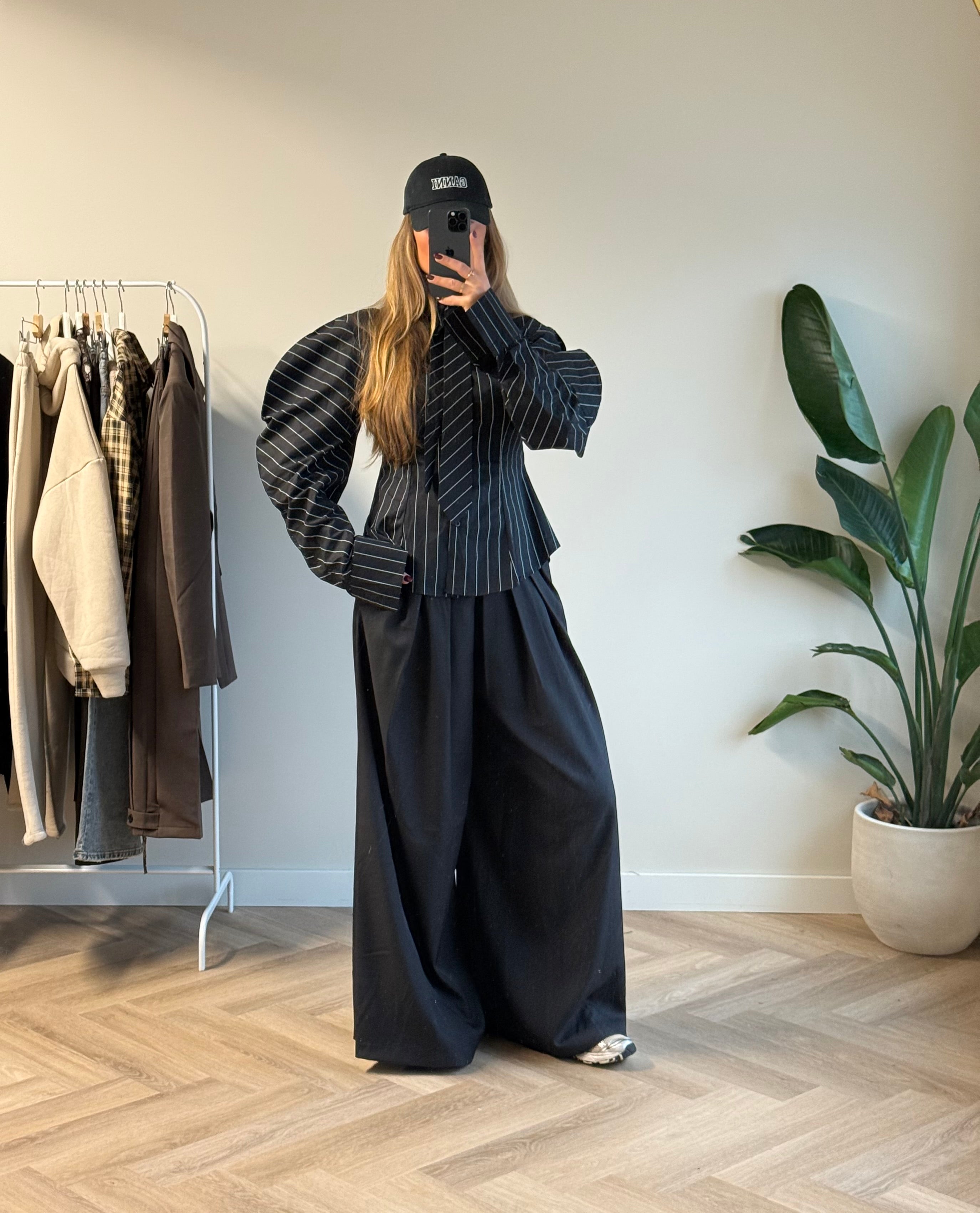 Blouse Ballonmouw Gestreept Zwart | Lotus