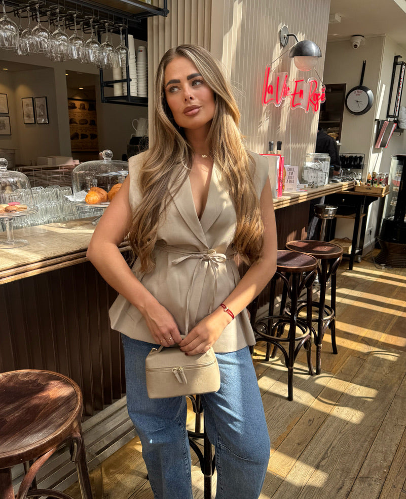 Leren Damestas Rechthoekig Beige | Jane
