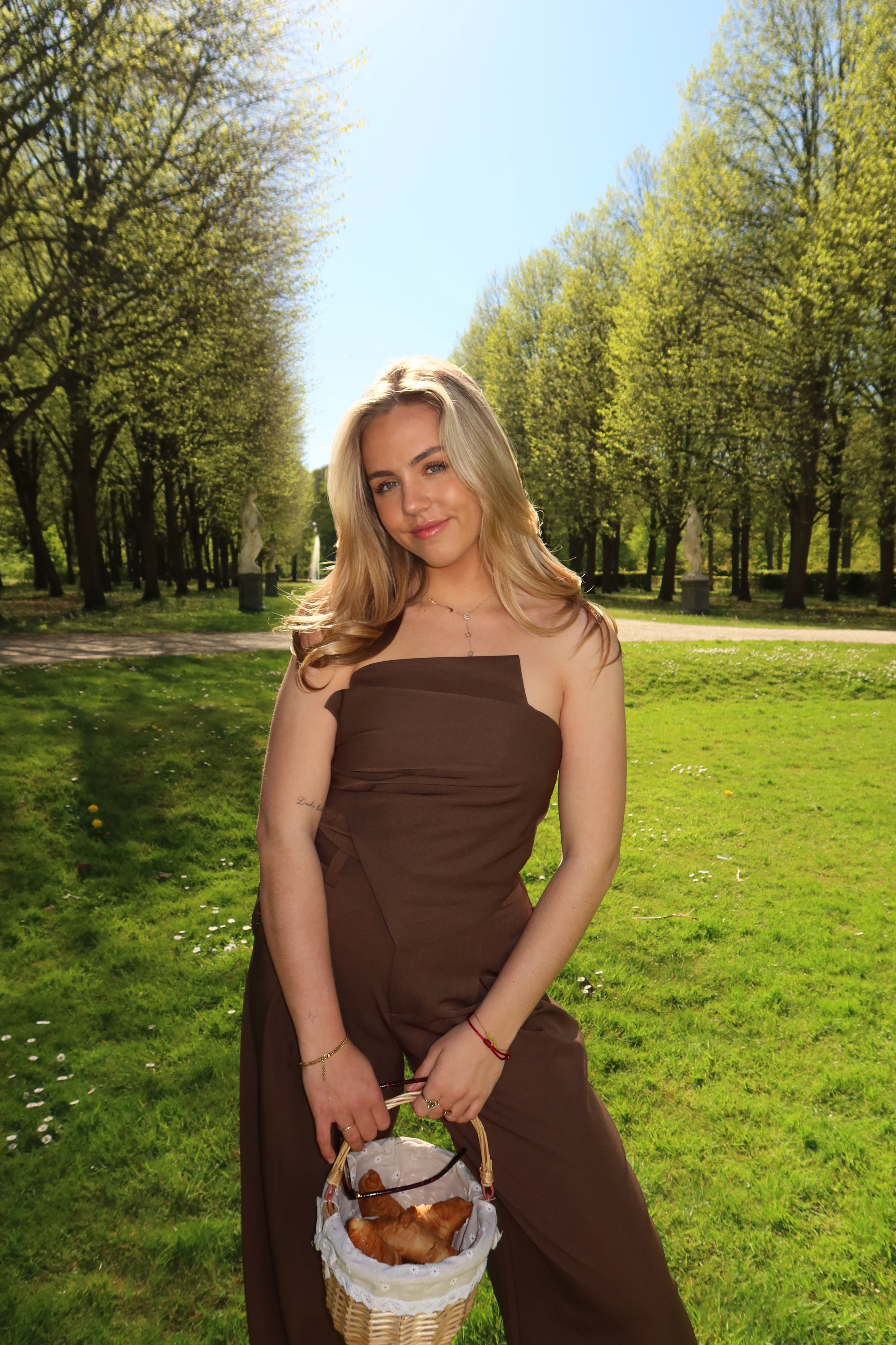 Two Piece Set met Strapless Top Bruin