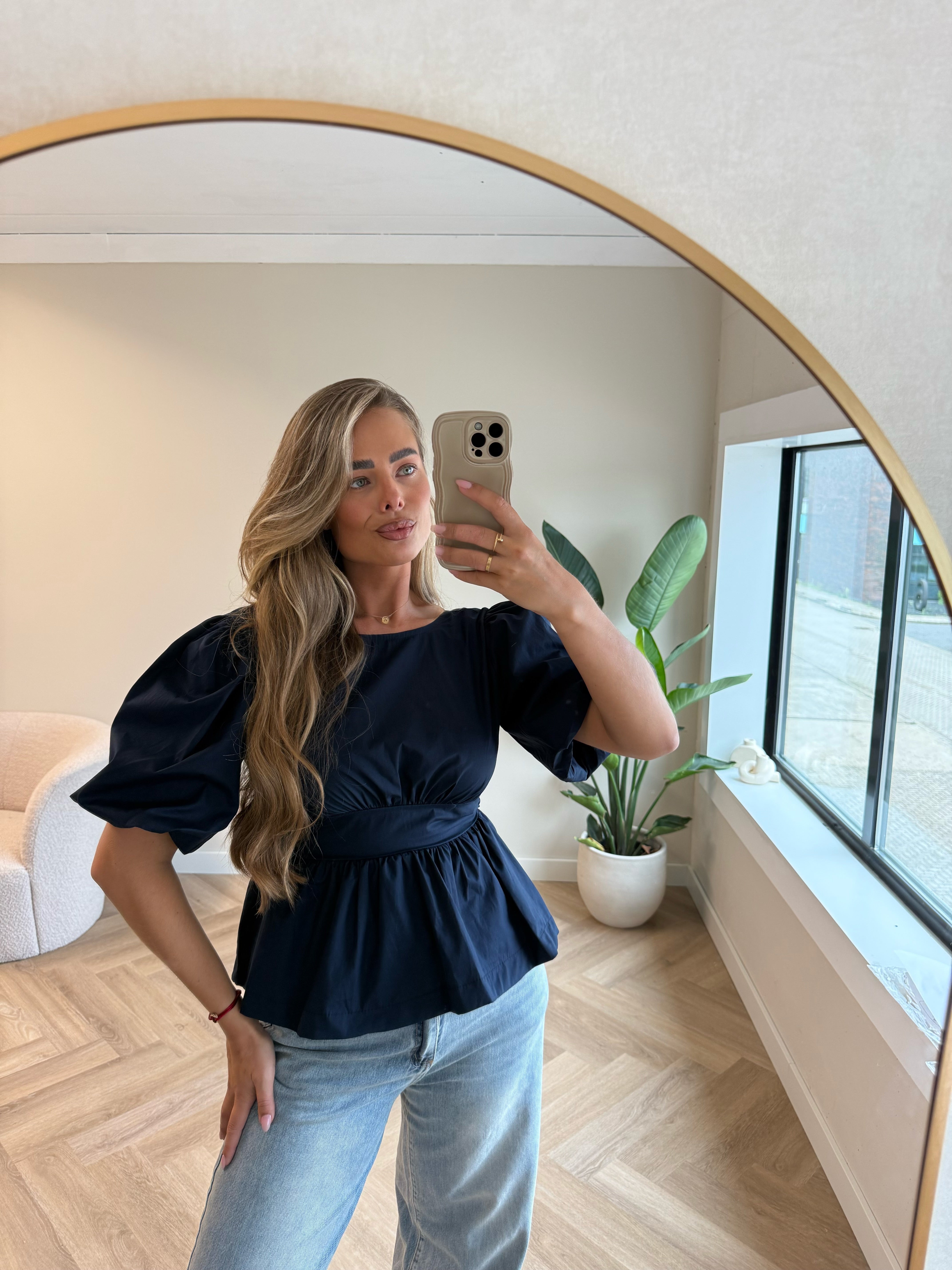 Pofmouw Top Strik Blauw | Fleur