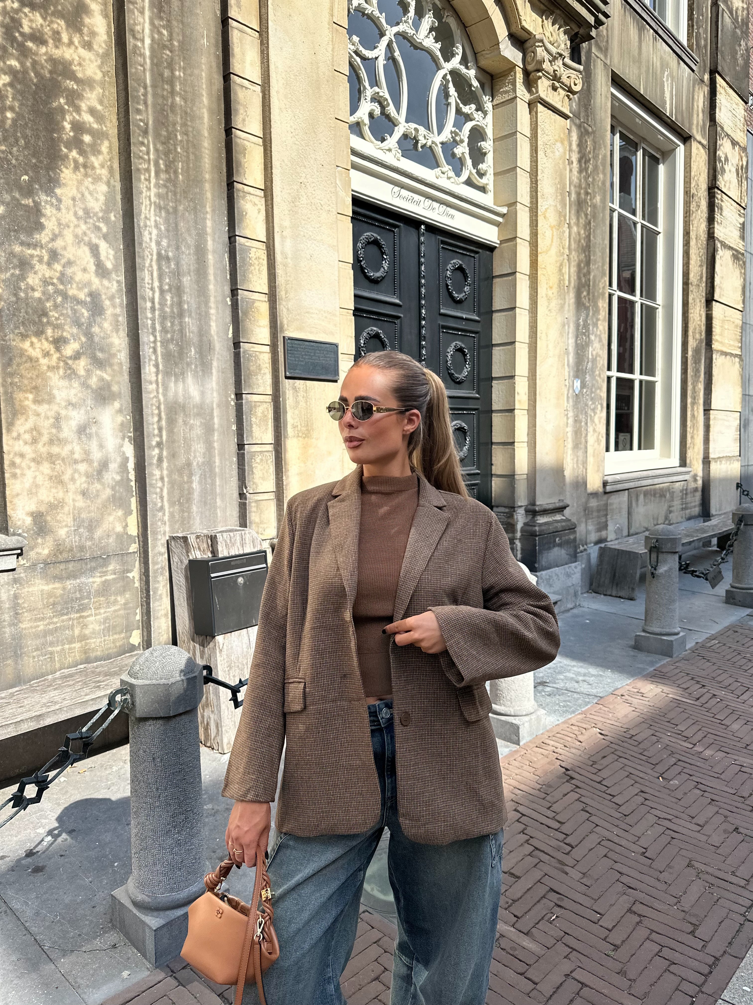 Wool Blazer Geruit Bruin | Bibi