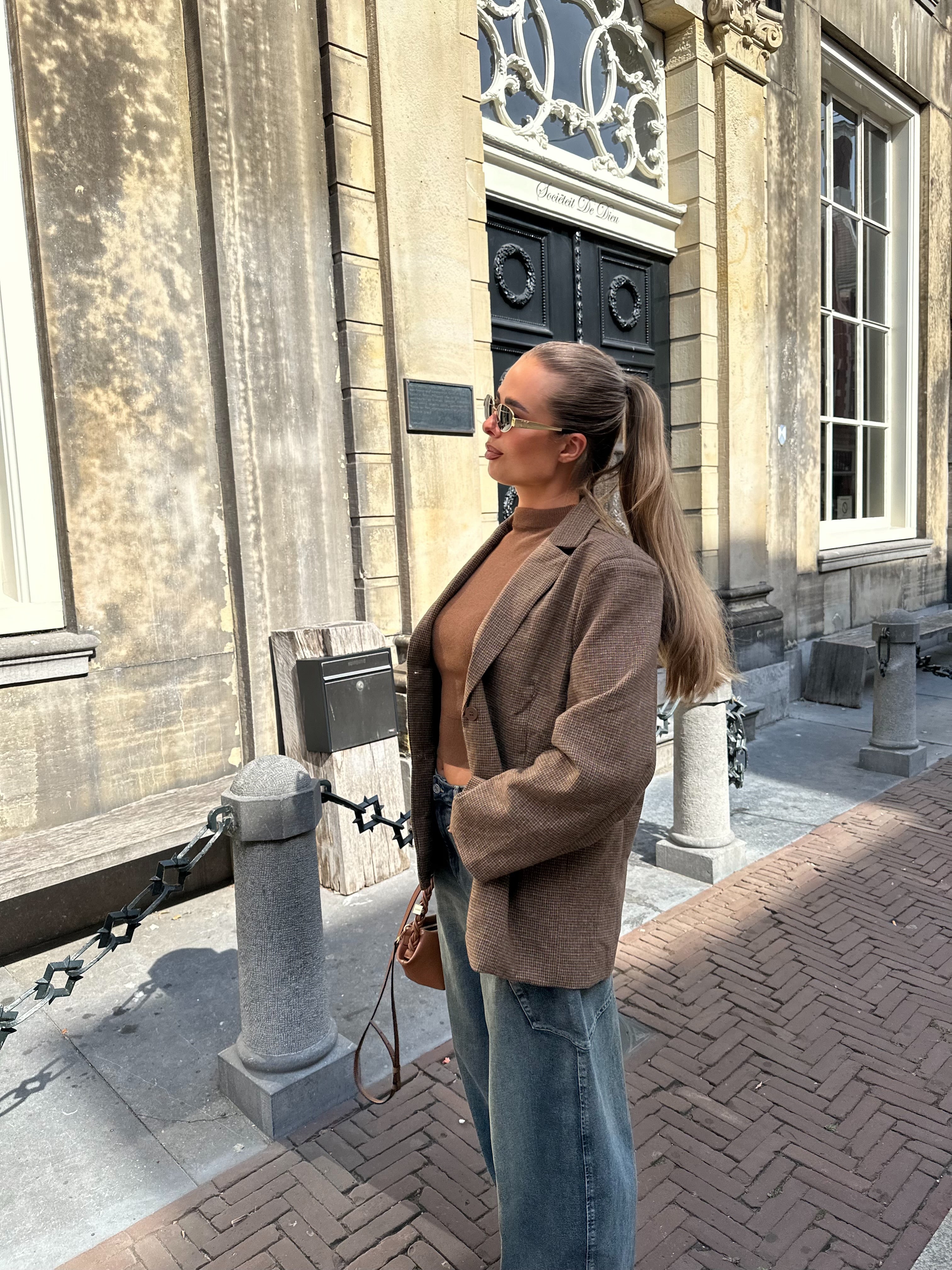 Wool Blazer Geruit Bruin | Bibi