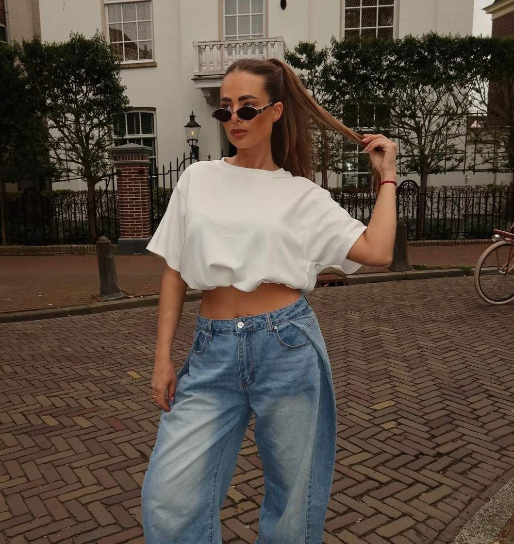 Cropped Stretch T-shirt Wit
