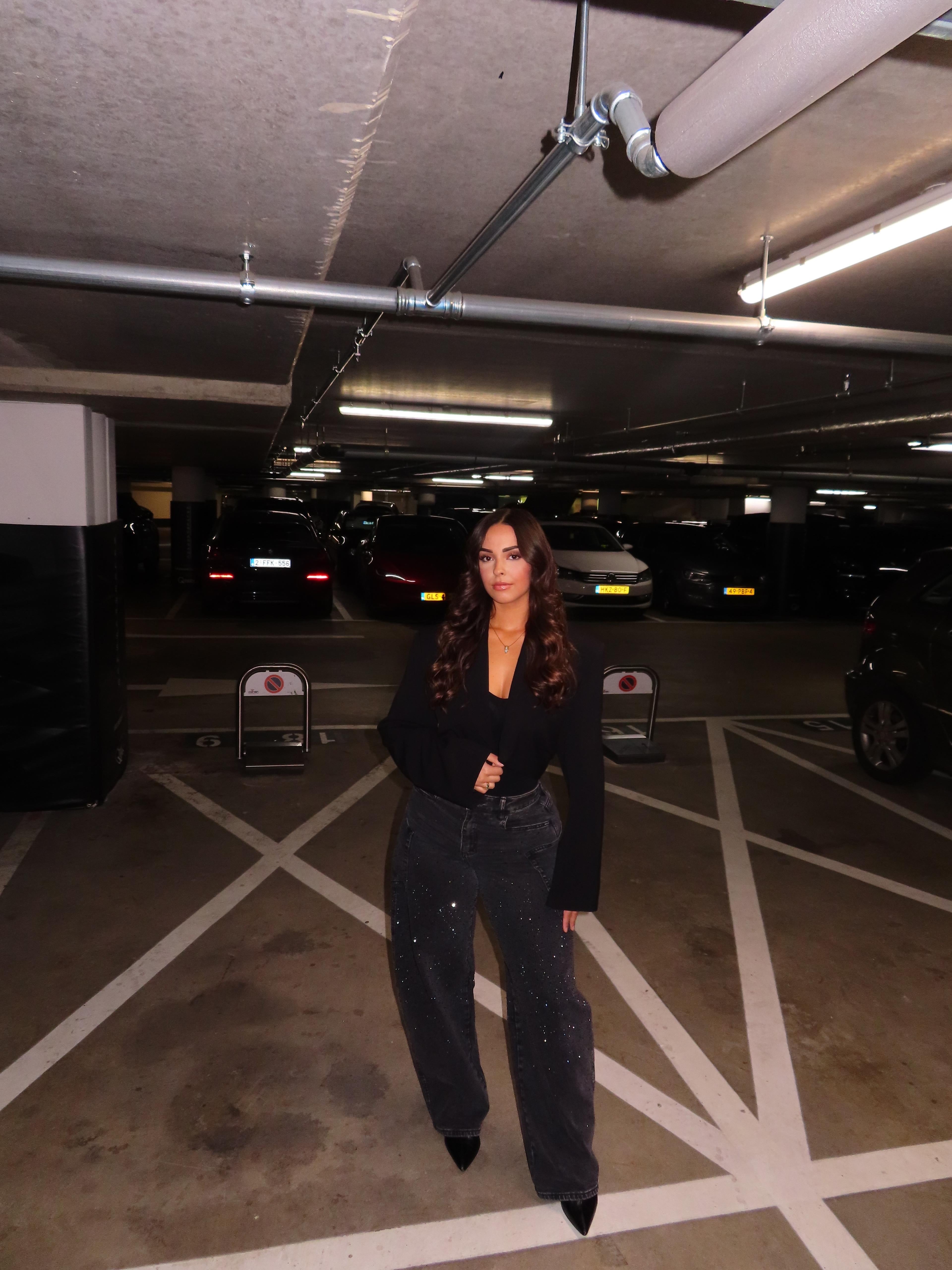 Queen Hearts Balloon Jeans Strass Grijs