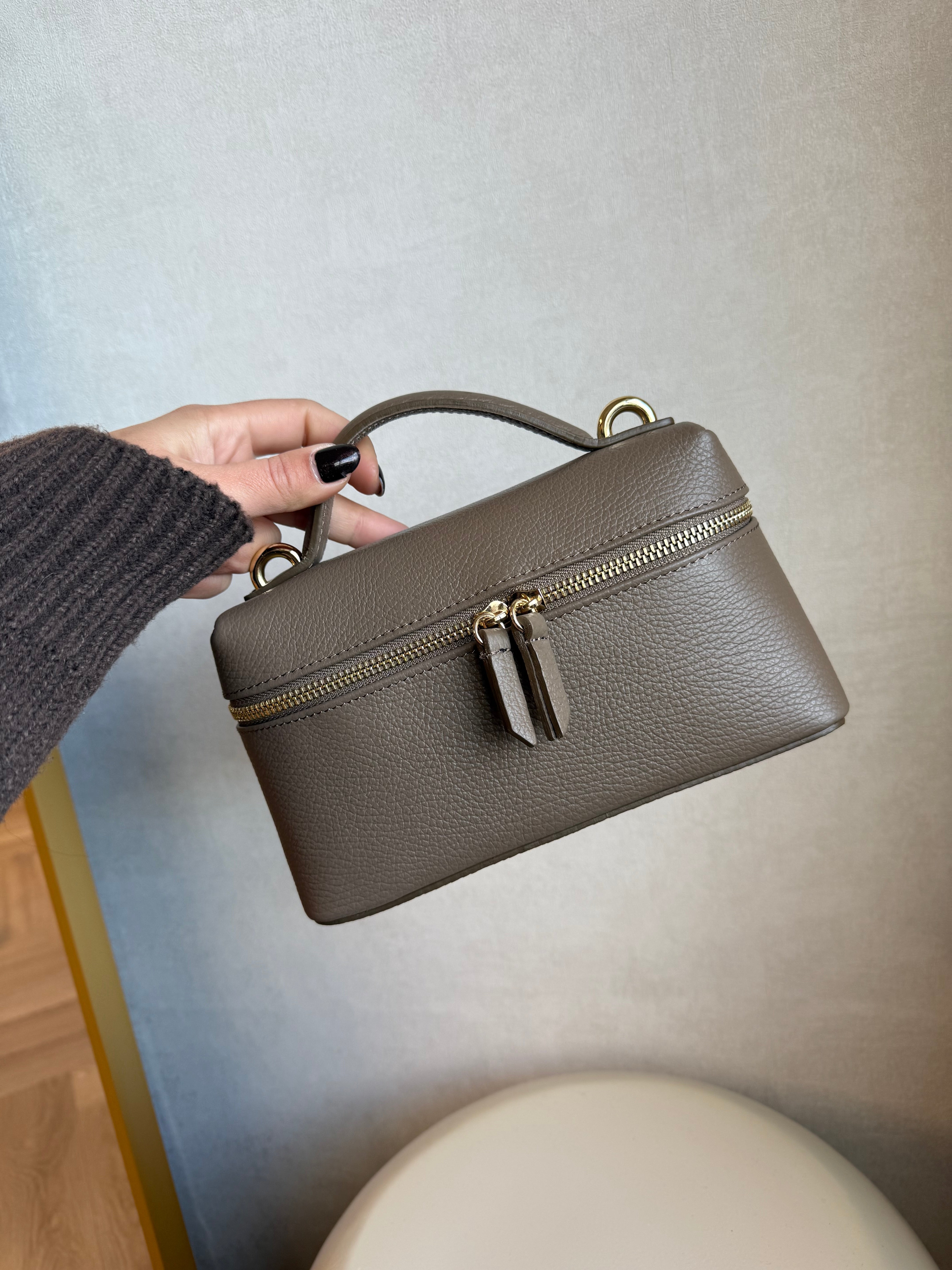 Leren Damestas Rechthoekig Taupe | Jane