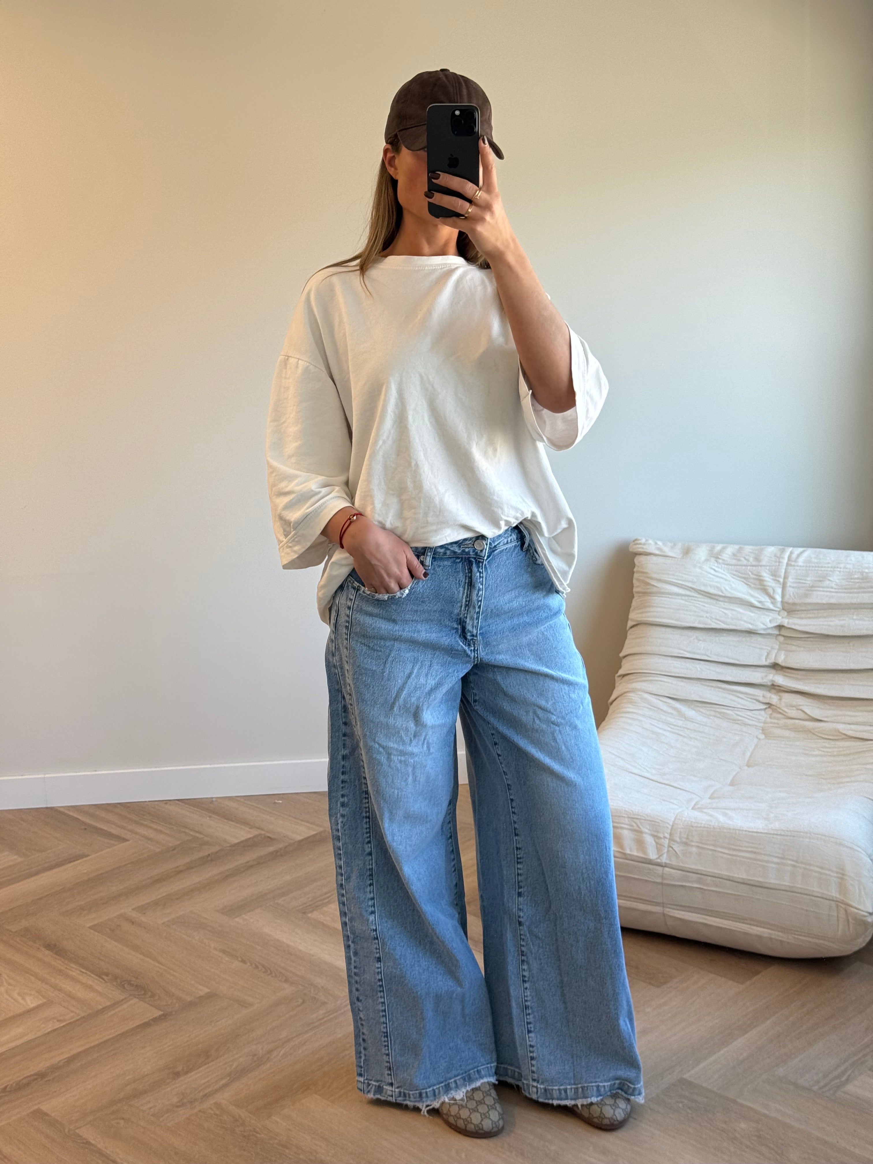 Queen Hearts Wide Leg Jeans Blauw