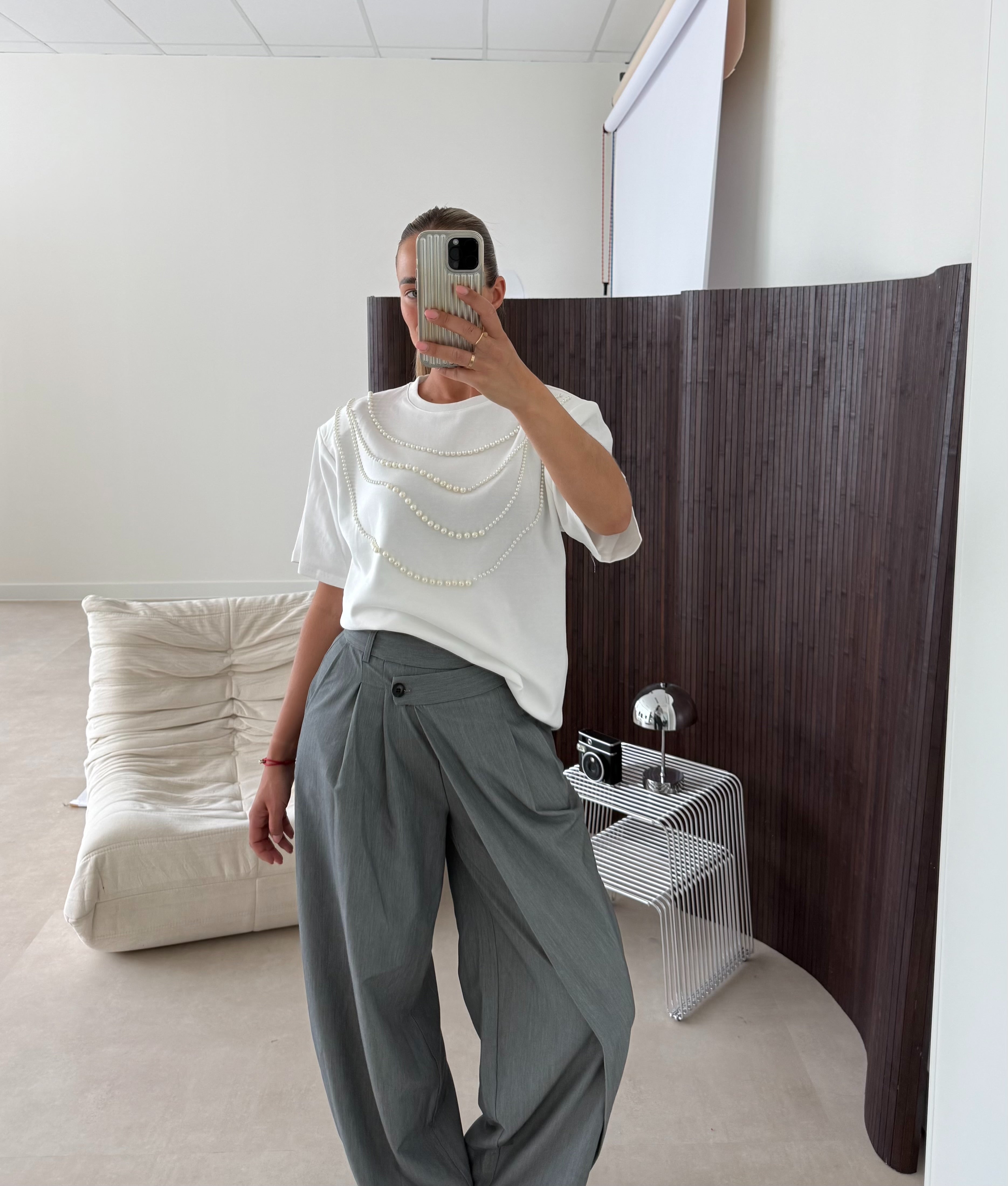 Oversized T-shirt Parels Wit | Olivia