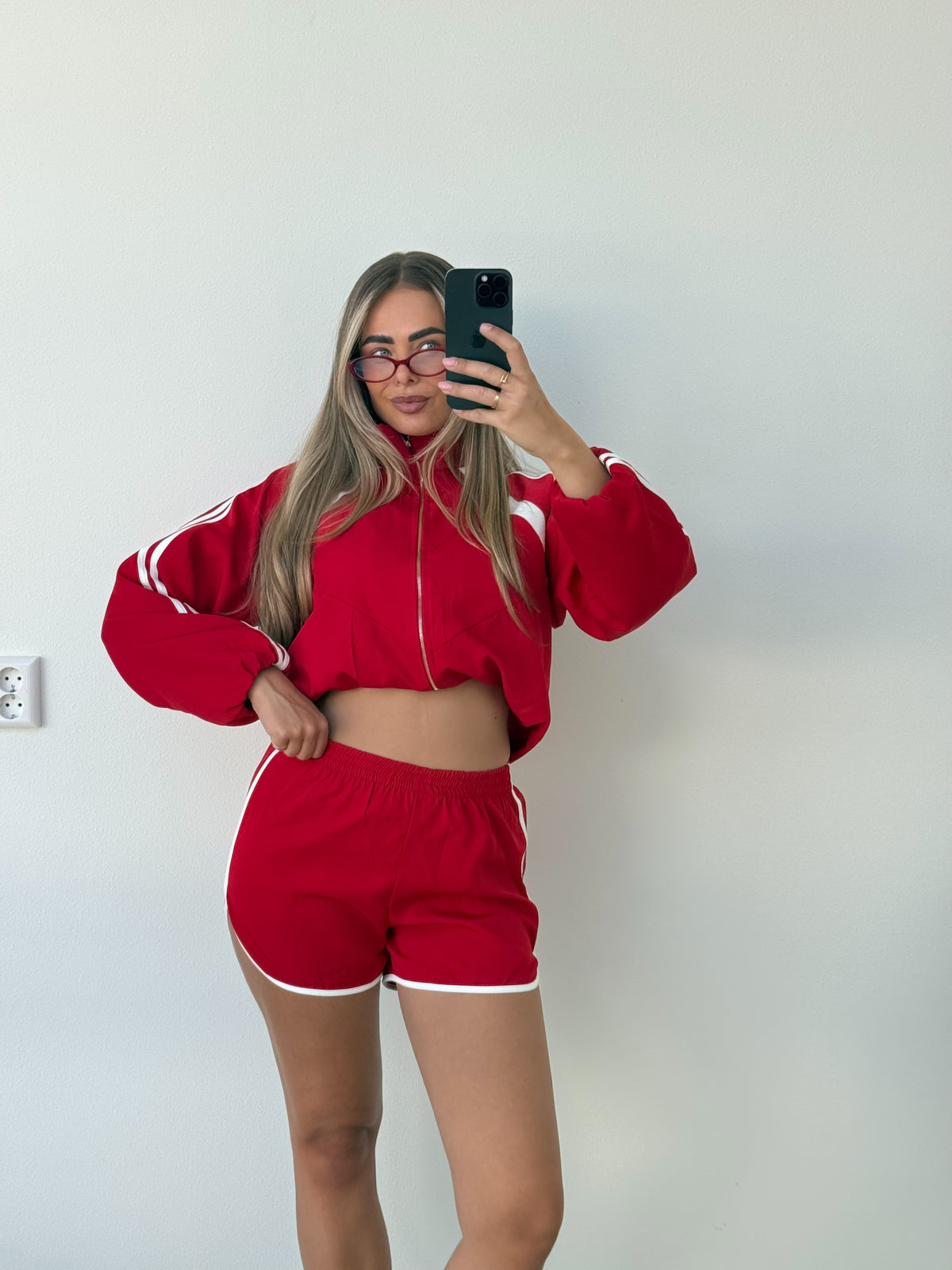 Sporty Two Piece Set Rood Wit