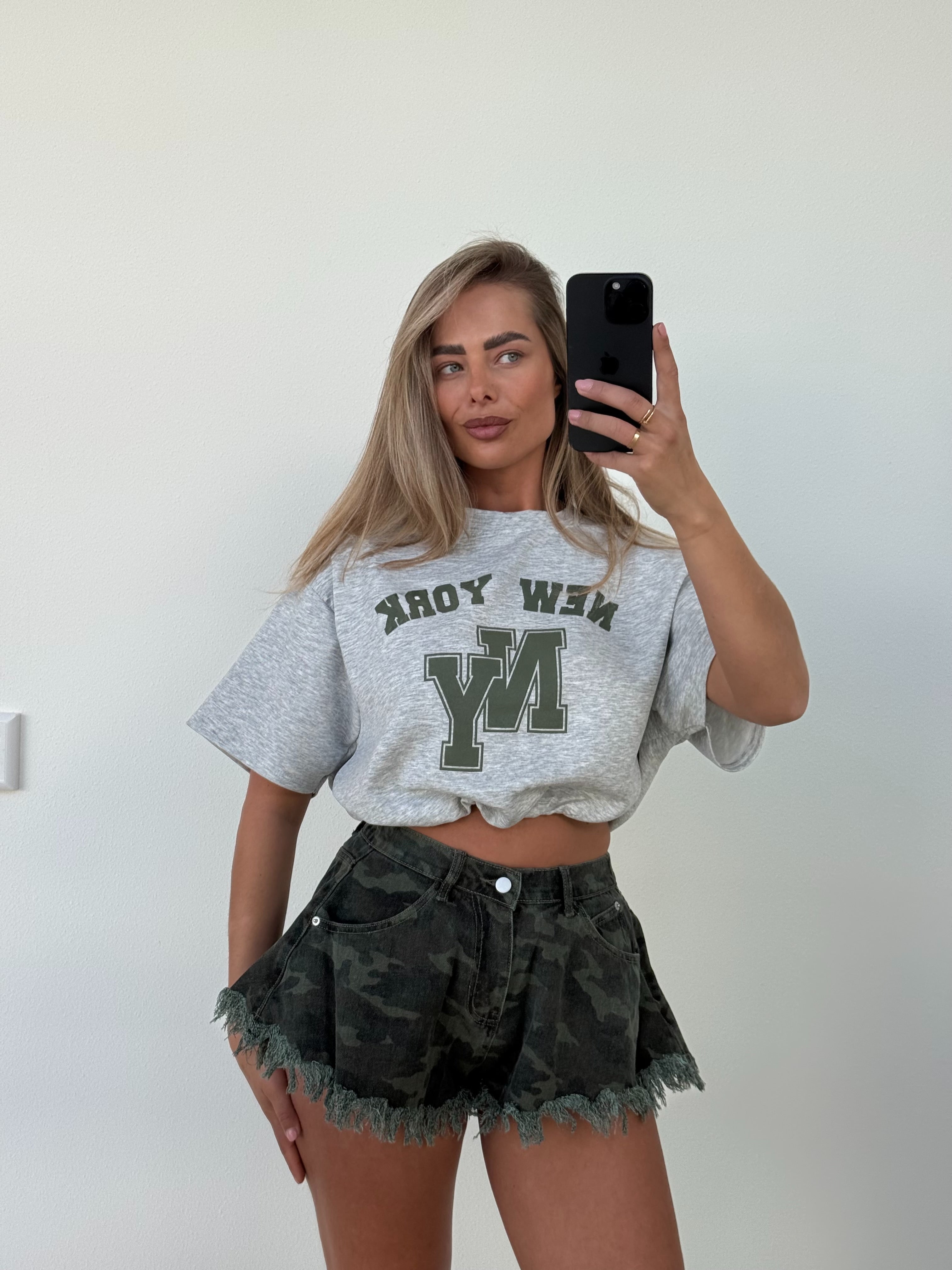 Cropped Stretch T-shirt Grijs