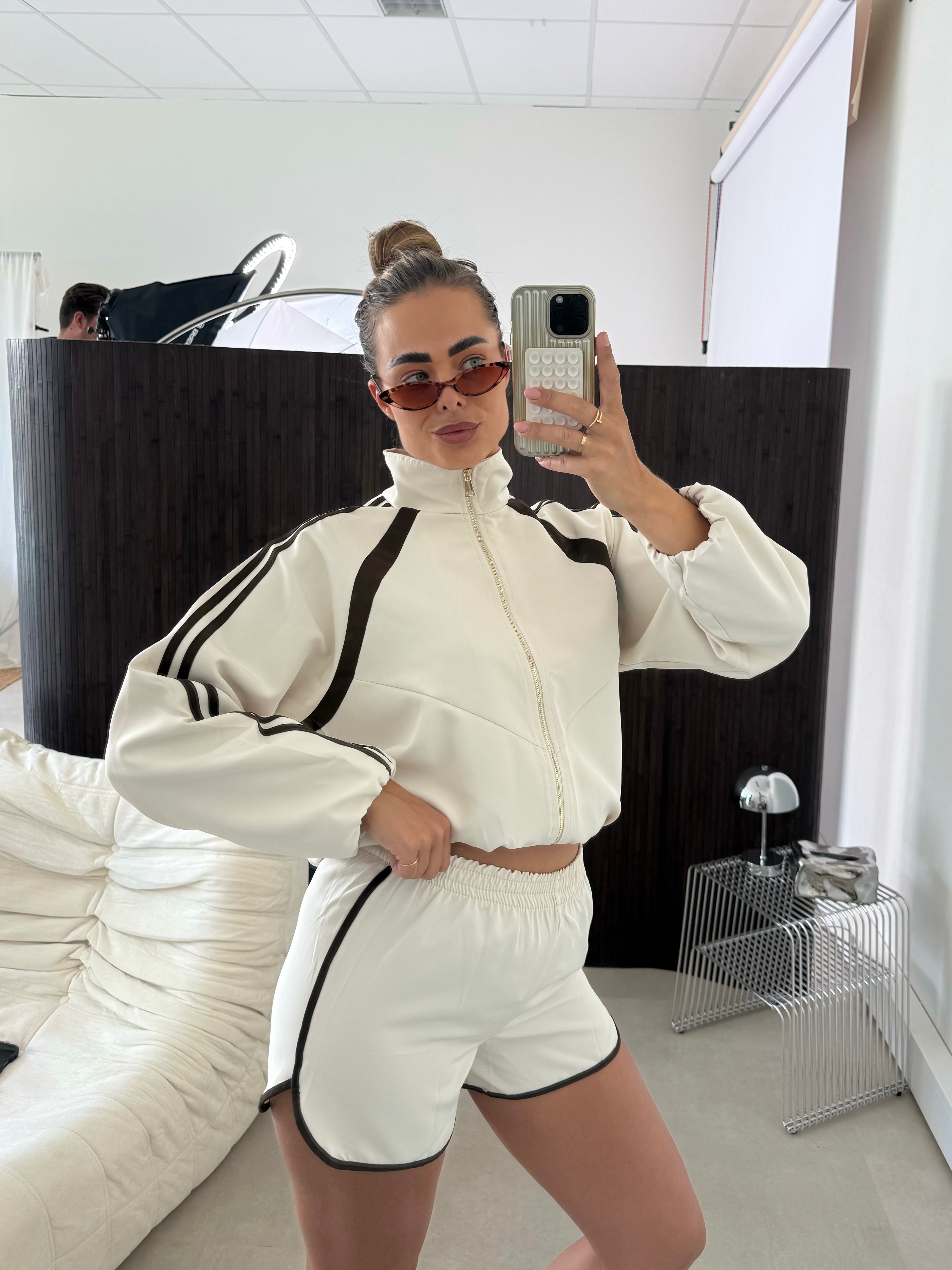 Sporty Two Piece Set Crème Bruin