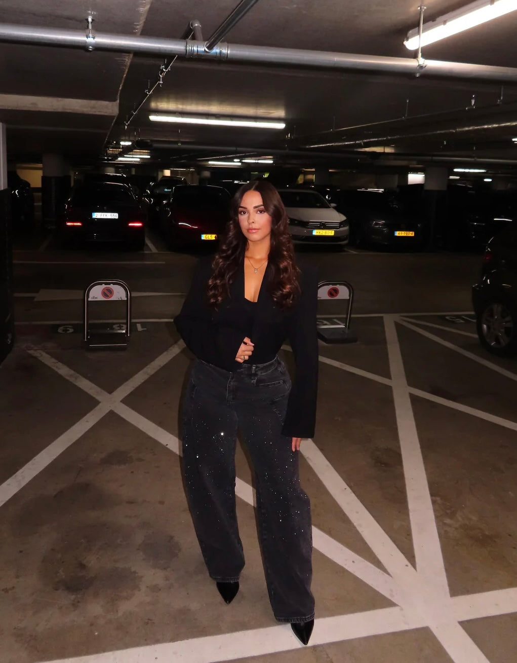 Queen Hearts Balloon Jeans Strass Grijs