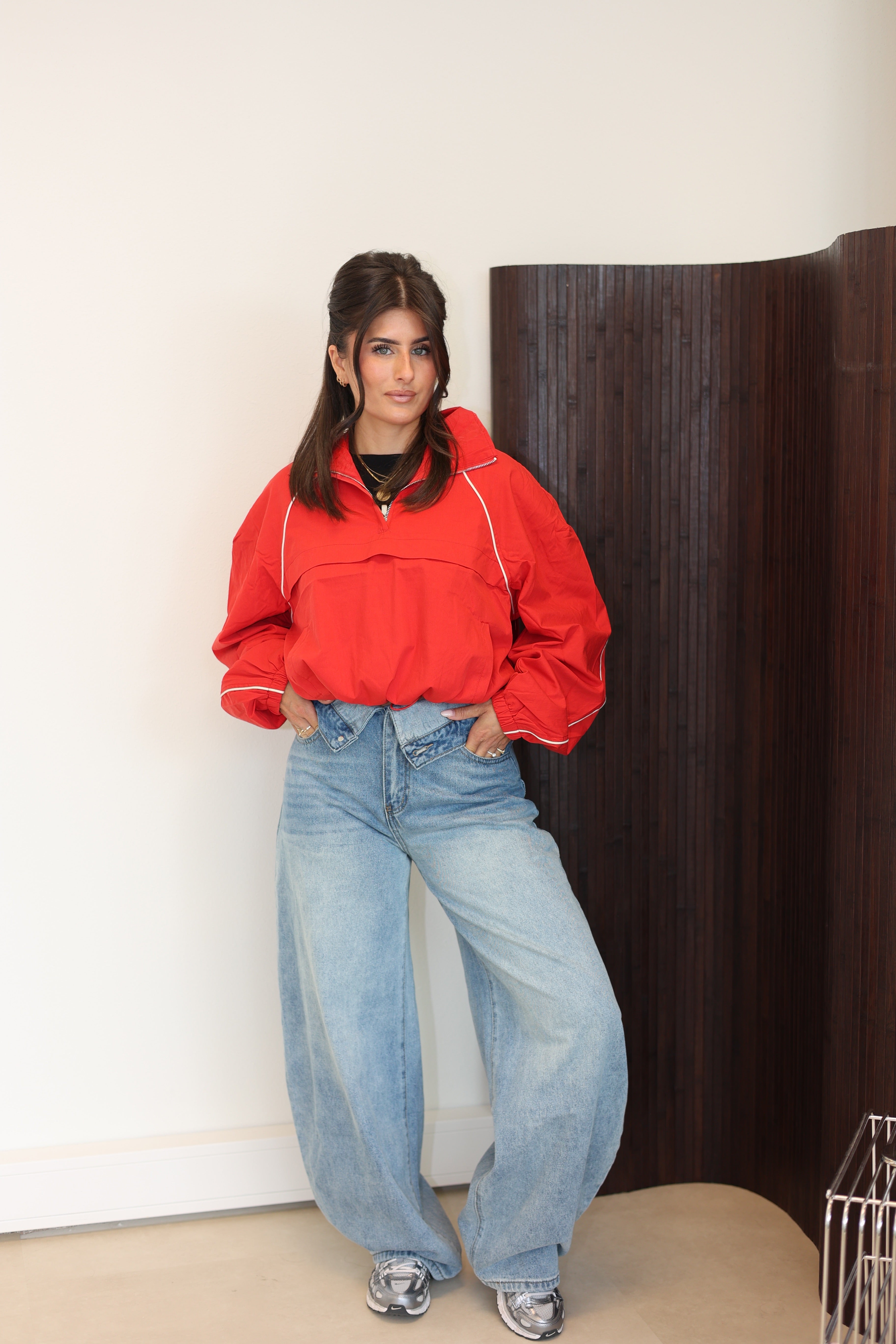 Wide Leg Jeans met Omslag Blauw